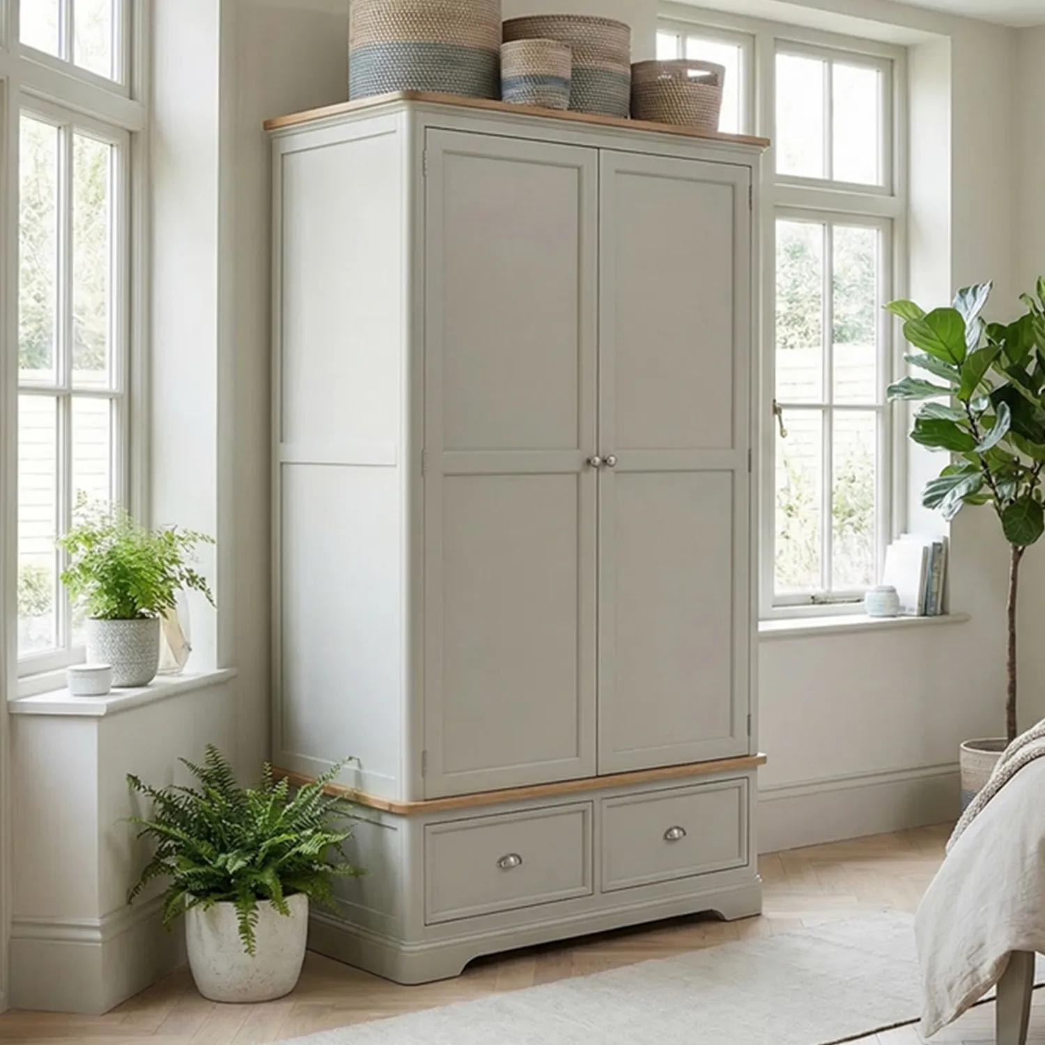 Brampton Double Wardrobe - Soft Green, Solid Oak product