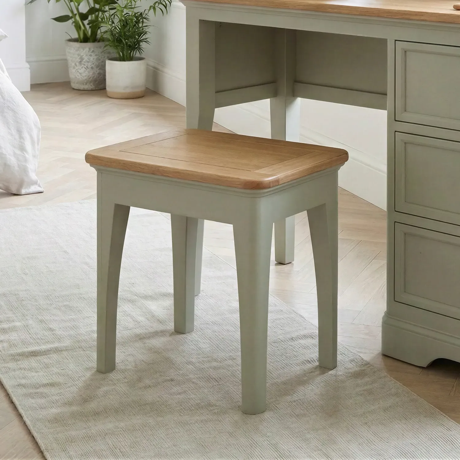 Brampton Dressing Stool - Soft Green, Solid Oak product