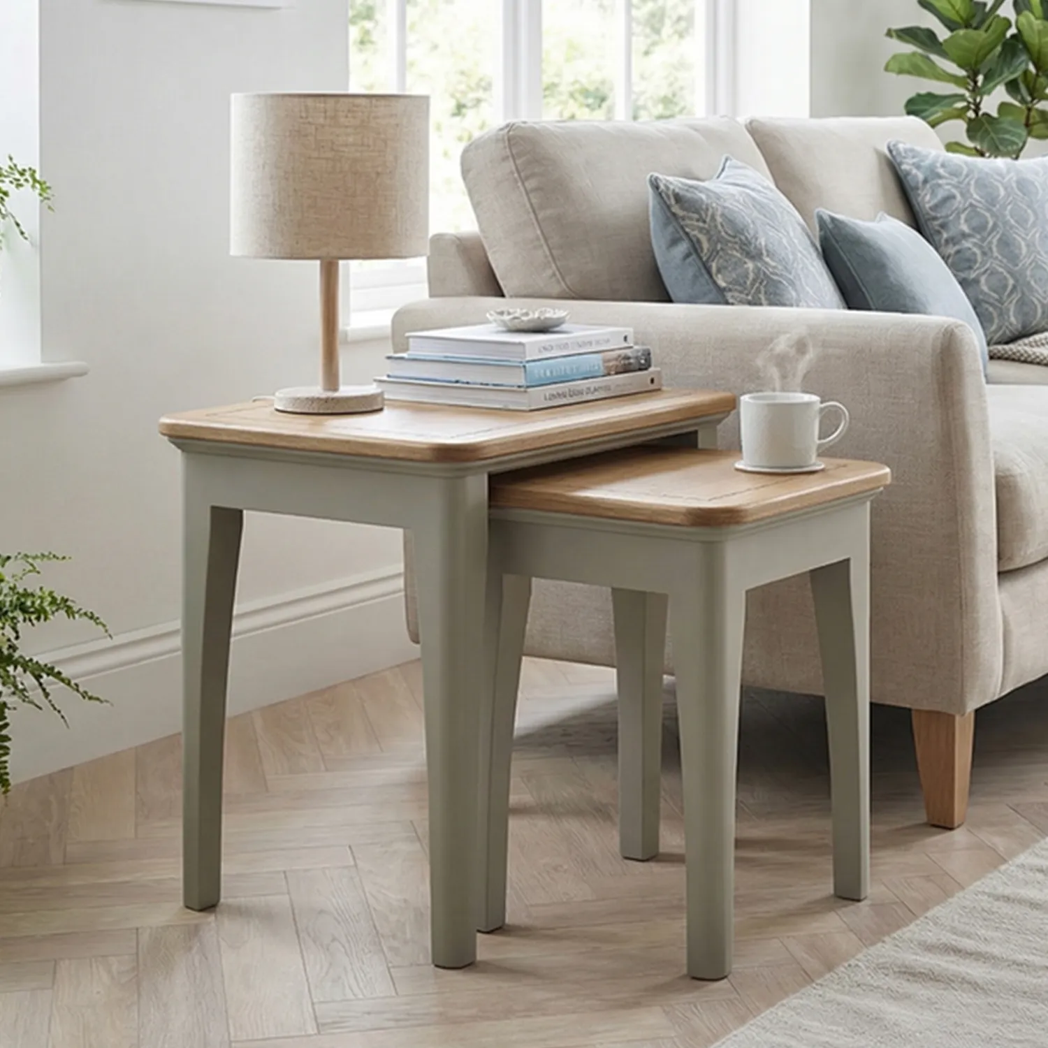 Brampton Nest of Tables - Soft Green, Solid Oak product