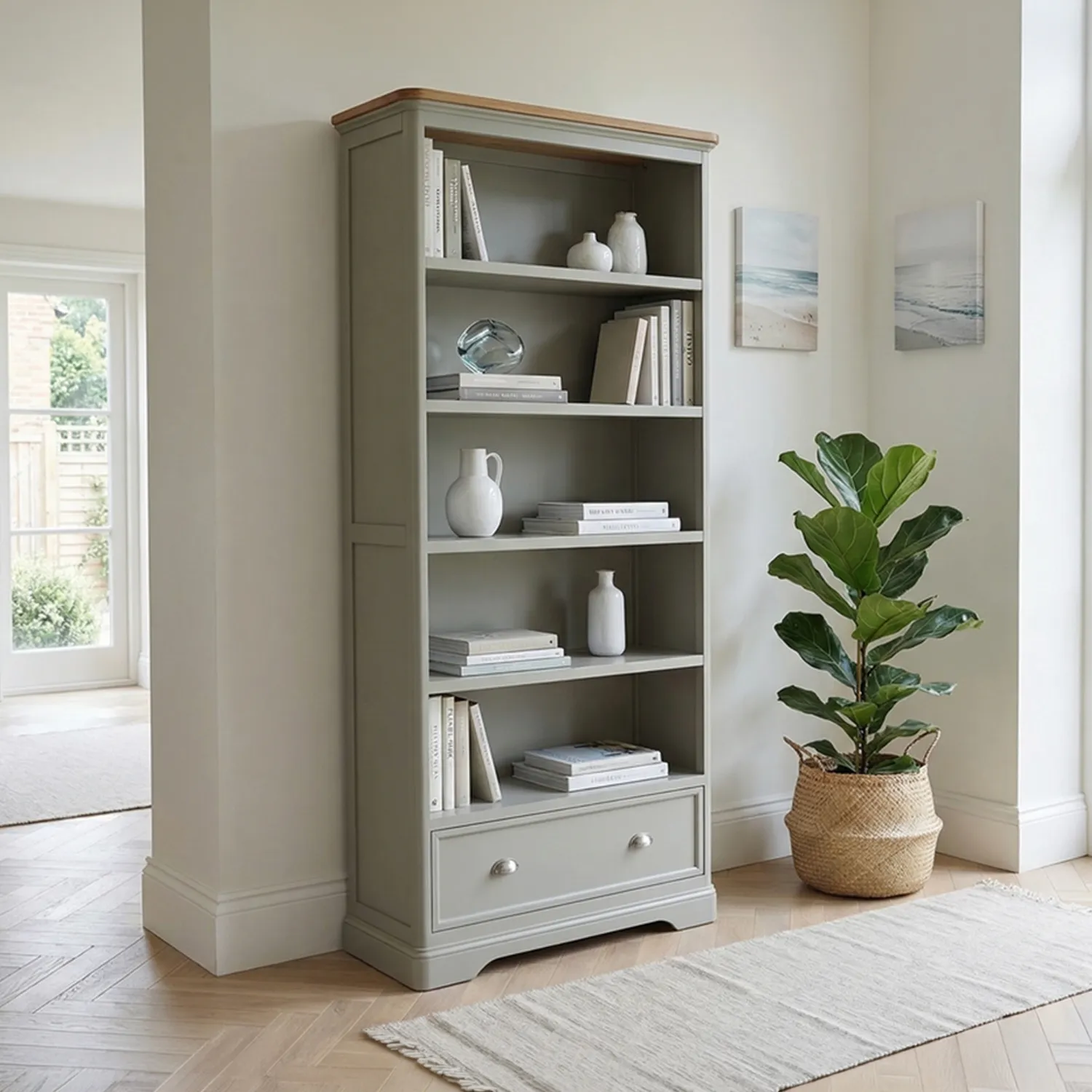 Brampton Tall Bookcase - Soft Green, Solid Oak product