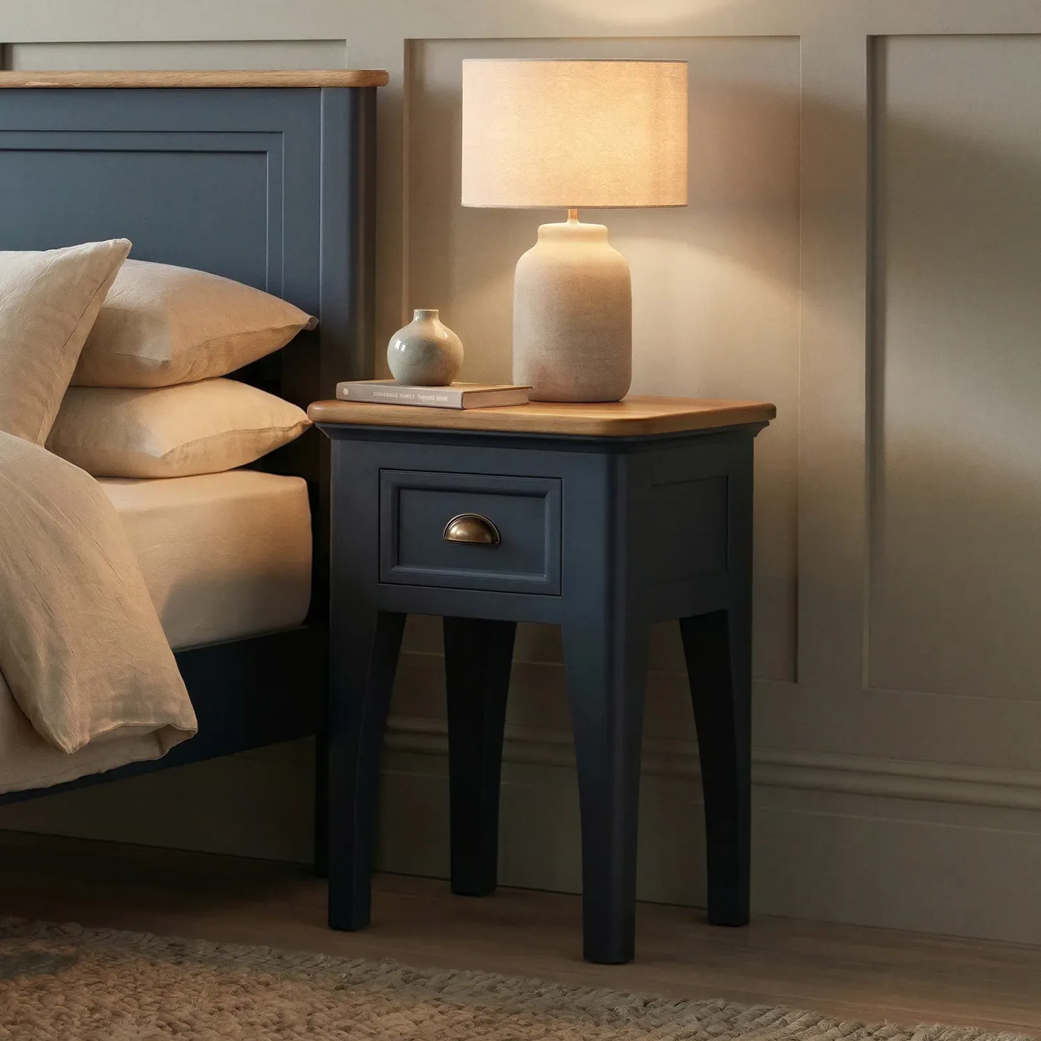 Bridstow 1 Drawer Bedside Table - Blue, Solid Oak product