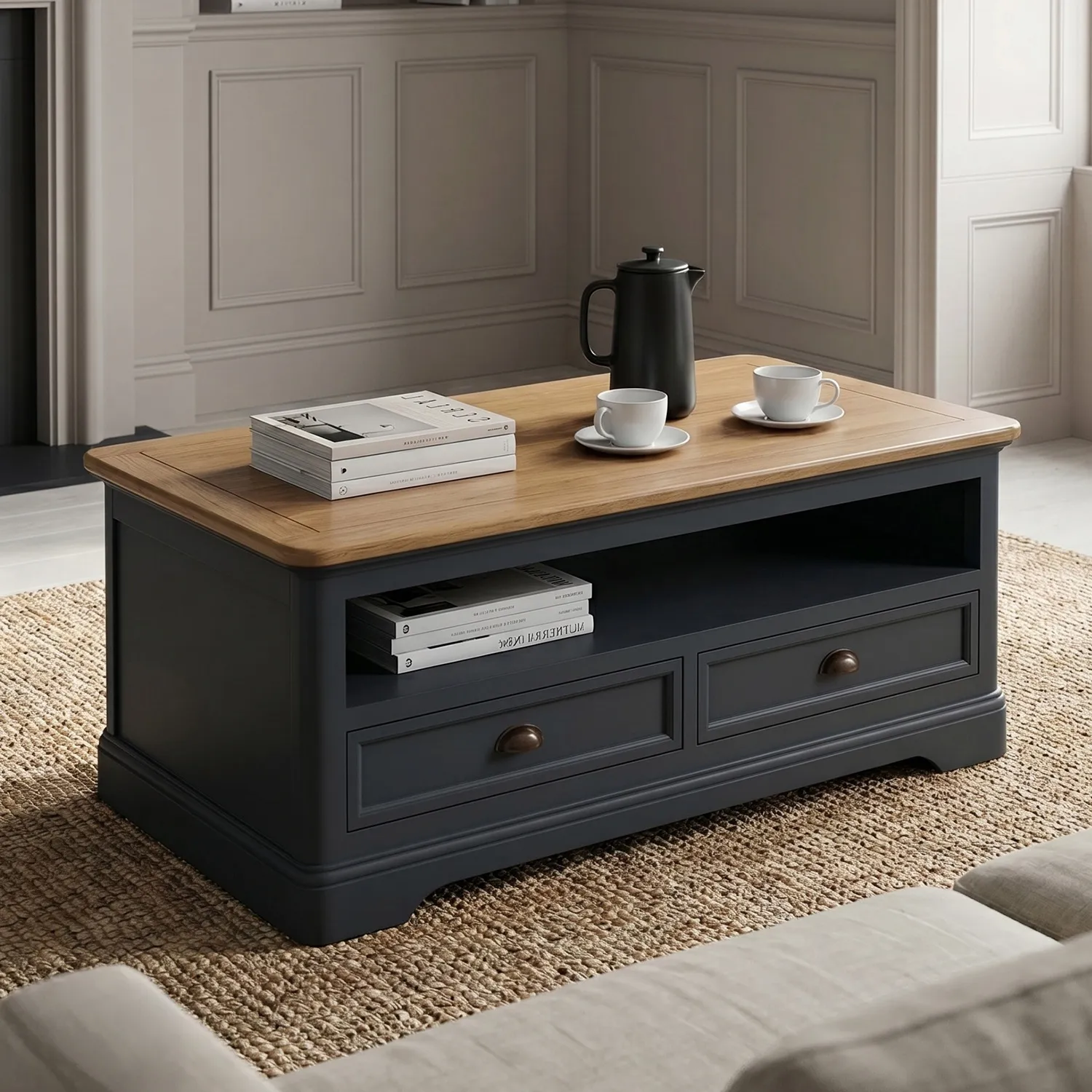 Bridstow 4 Drawer Coffee Table - Blue, Solid Oak product