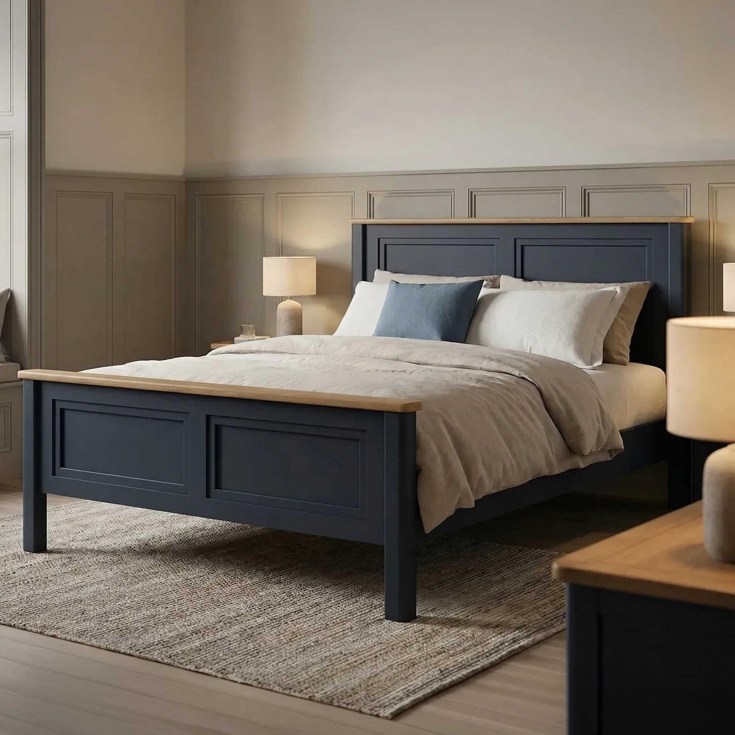 Bridstow Double Bed Frame - Blue, Solid Oak product