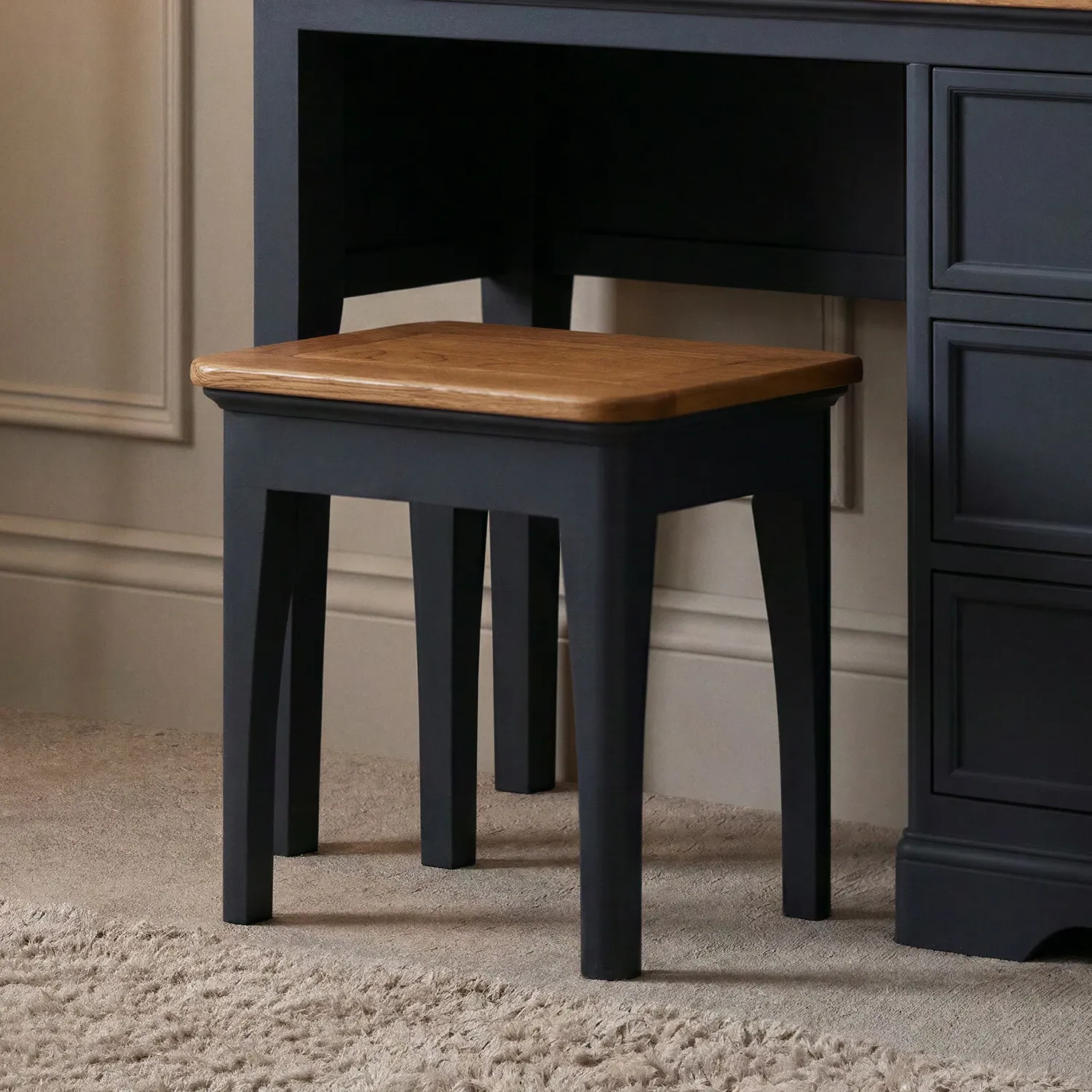Bridstow Dressing Stool - Blue, Solid Oak product