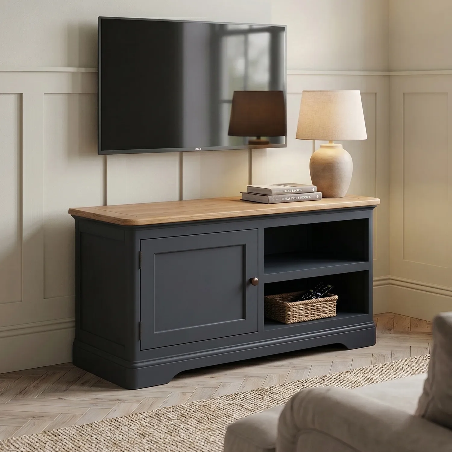 Bridstow Small TV Cabinet - Blue, Solid Oak product