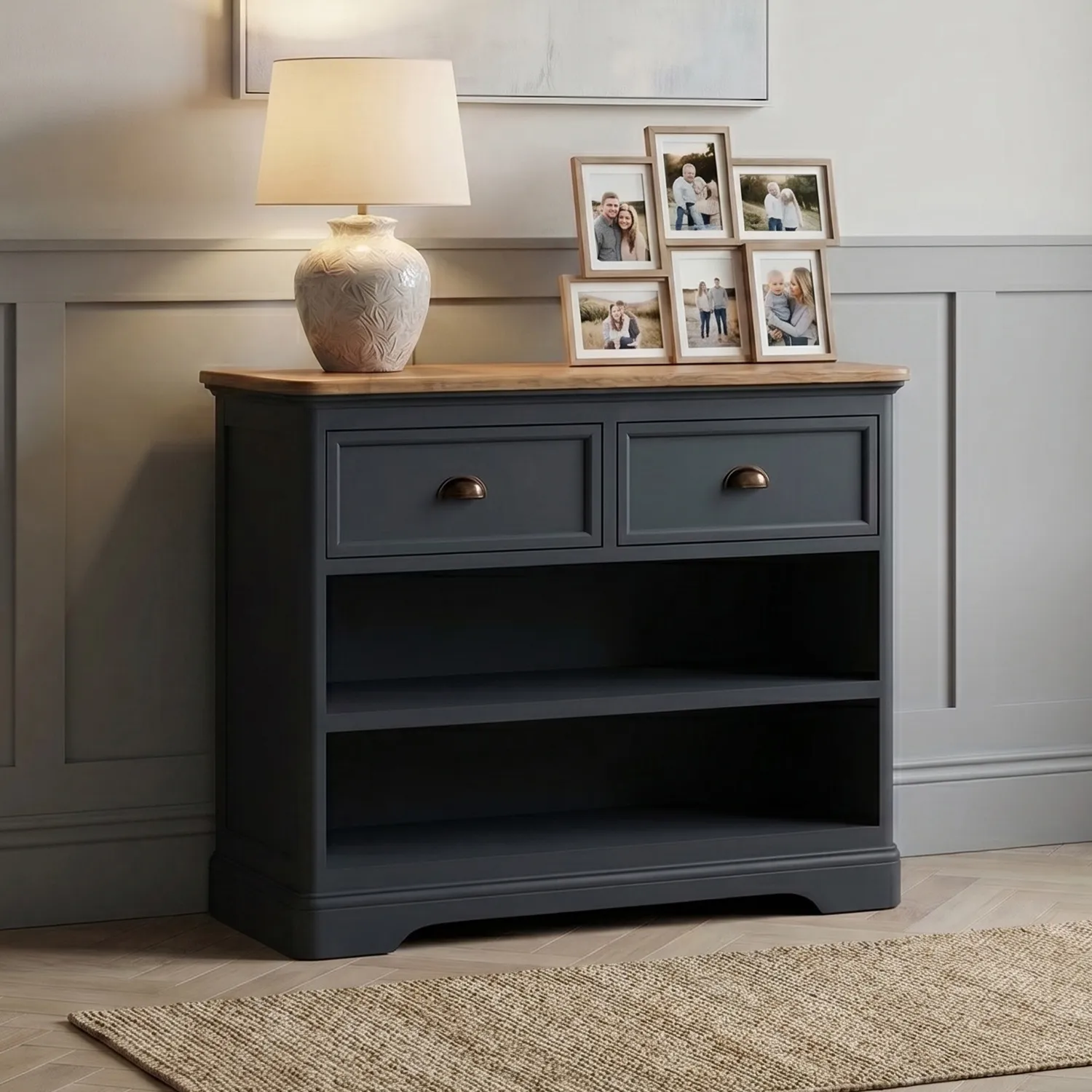 Bridstow Storage Console Table - Blue, Solid Oak product