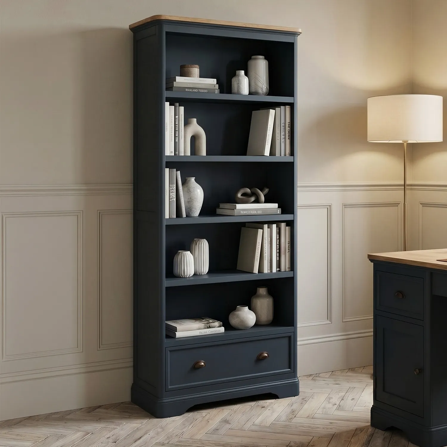 Bridstow Tall Bookcase - Blue, Solid Oak product
