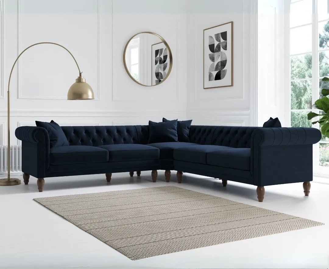 Bromley Medium Corner Sofa - Blue, Velvet product