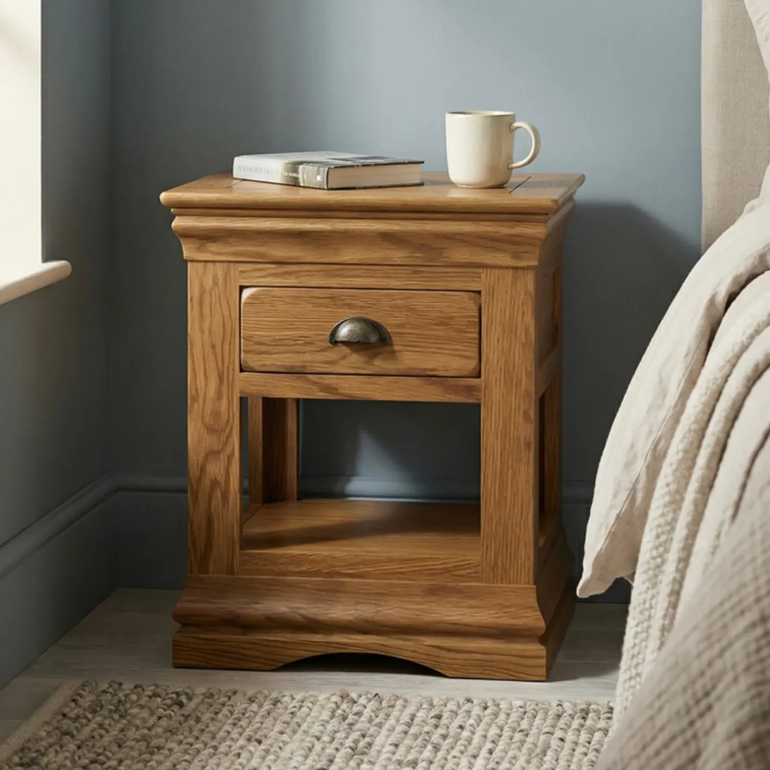 Burford 1 Drawer Bedside Table - Rustic, Solid Oak product