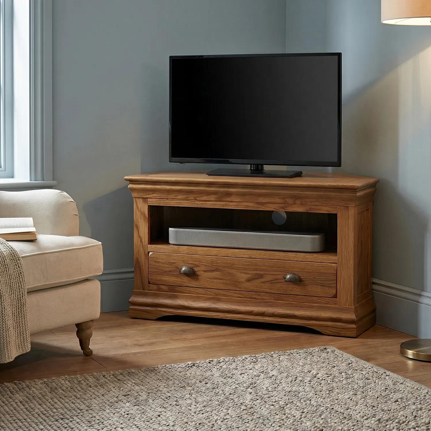 Burford Corner TV Unit - Rustic, Solid Oak product