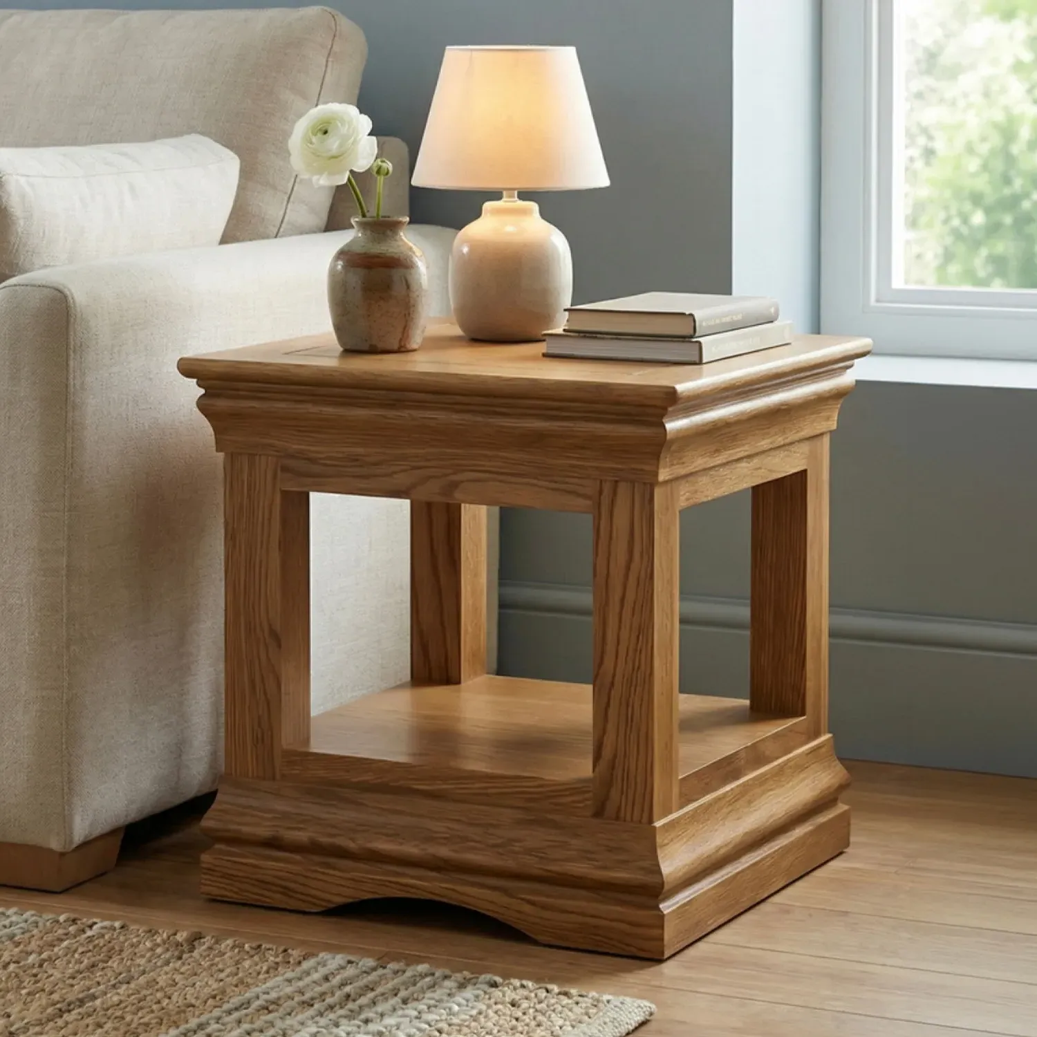 Burford Lamp Table - Rustic, Solid Oak product
