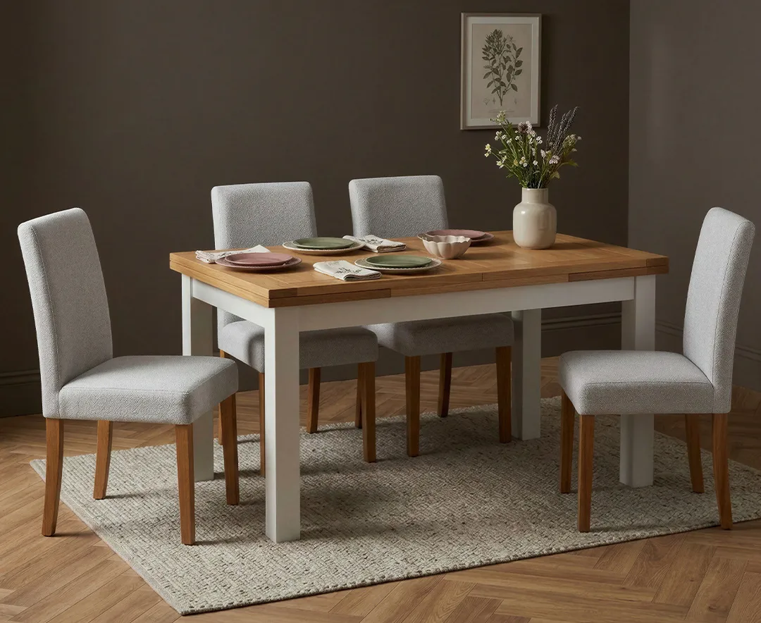 Buxton Extendable Dining Table & 4 Chairs - Oak, White product