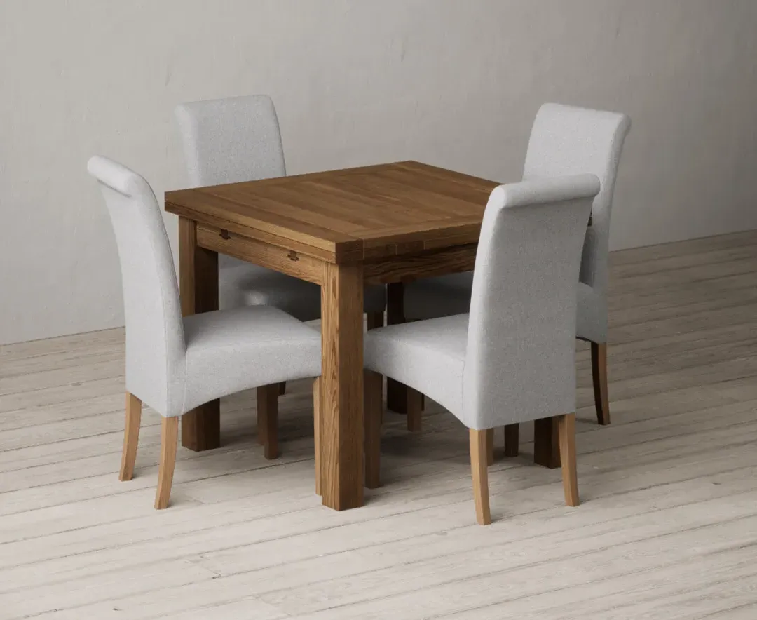 Buxton Rustic Extendable Dining Table & 4 Grey Scroll Back Chairs - Oak, Solid Wood product