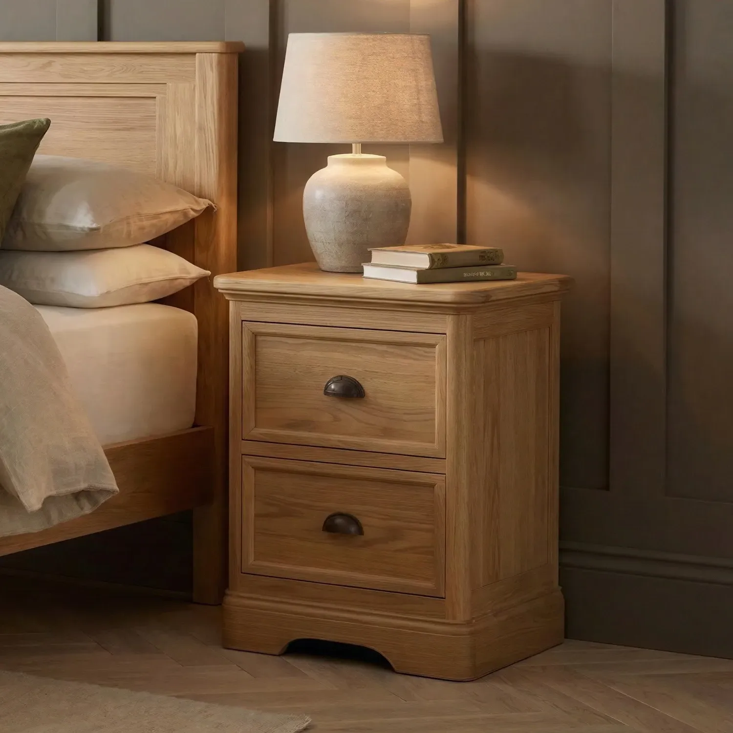 Cambridge 2 Drawer Bedside Chest - Oak, Solid Oak product
