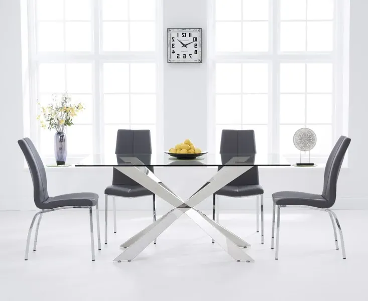 Canova Glass Dining Table with 4 Grey Marco Chairs - Natural product