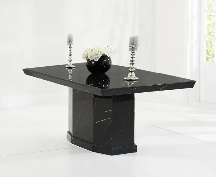 Carvelle Pedestal Dining Table - Black, Marble product