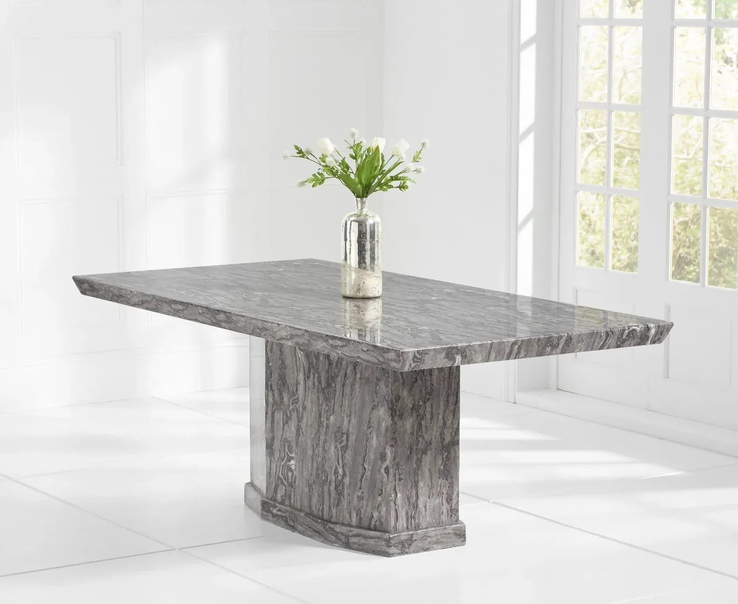 Carvelle Pedestal Dining Table - Grey, Marble product