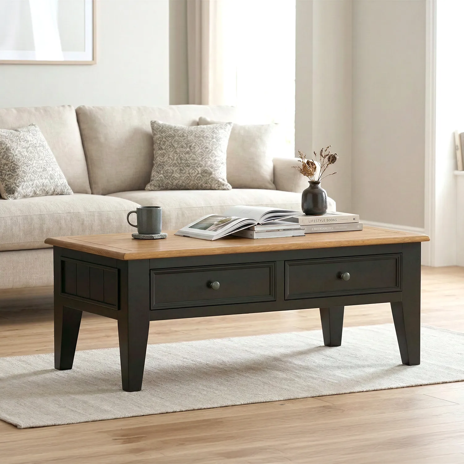 Charlton 4 Drawer Coffee Table - Black, Oak product