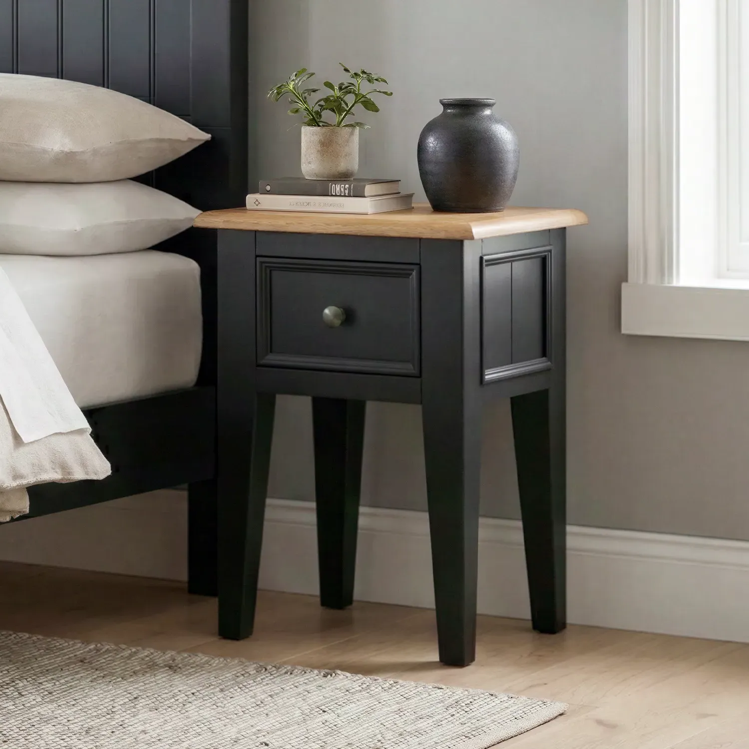 Charlton Bedside Table - Black, Oak product