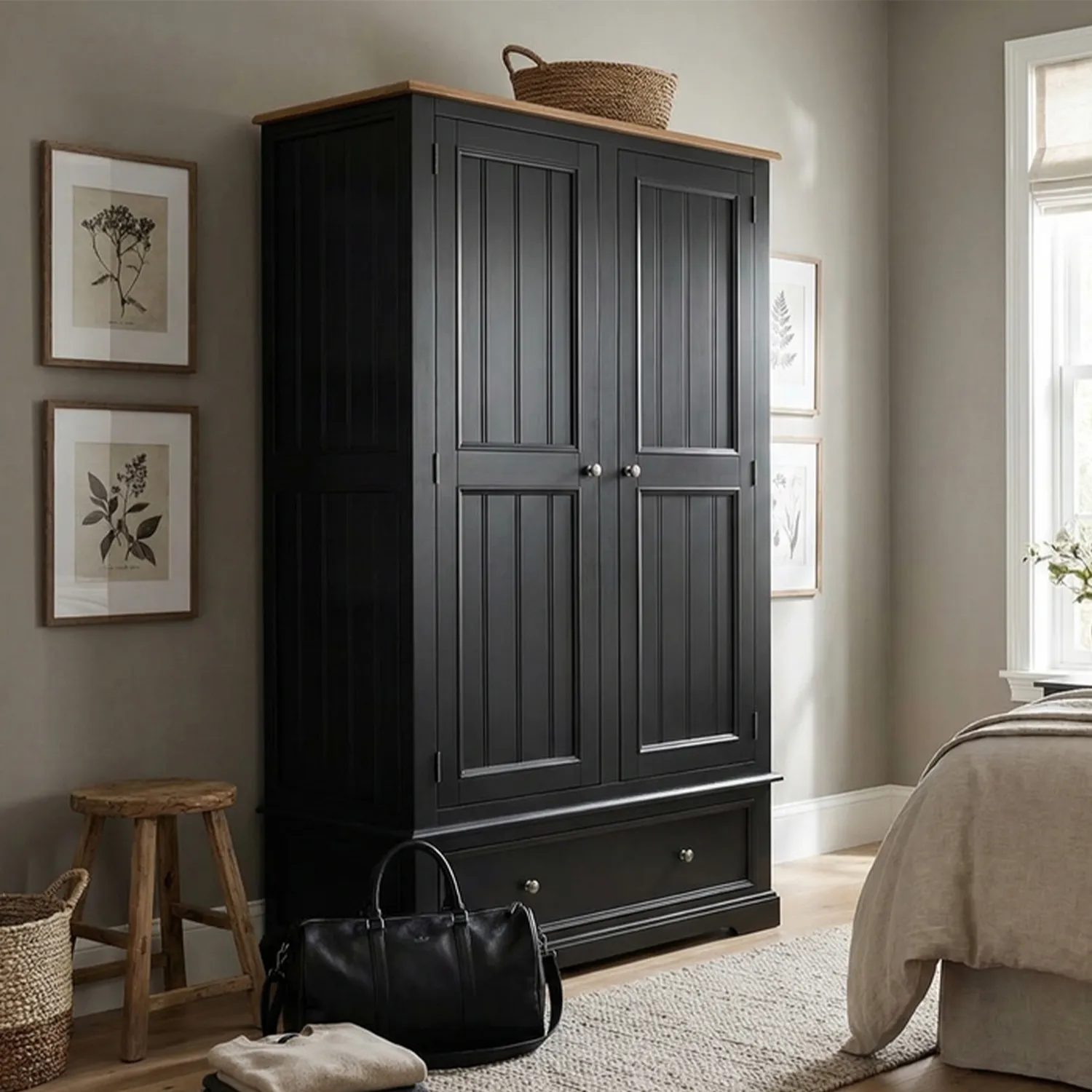 Charlton Double Wardrobe - Black, Oak product