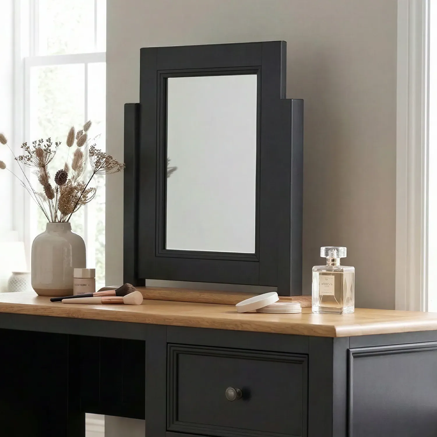 Charlton Dressing Table Mirror - Black, Solid Oak product