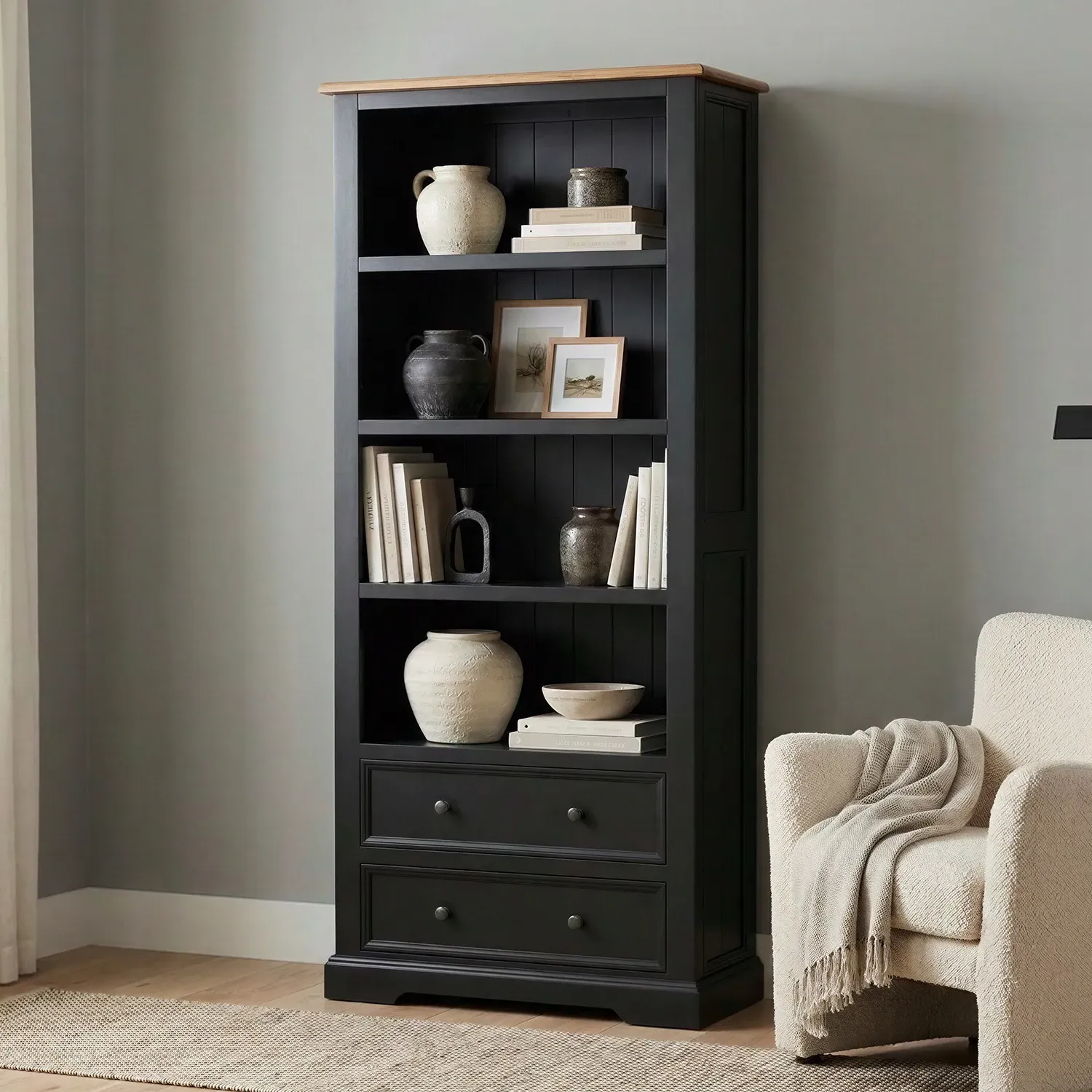 Charlton Tall Bookcase - Black, Oak product
