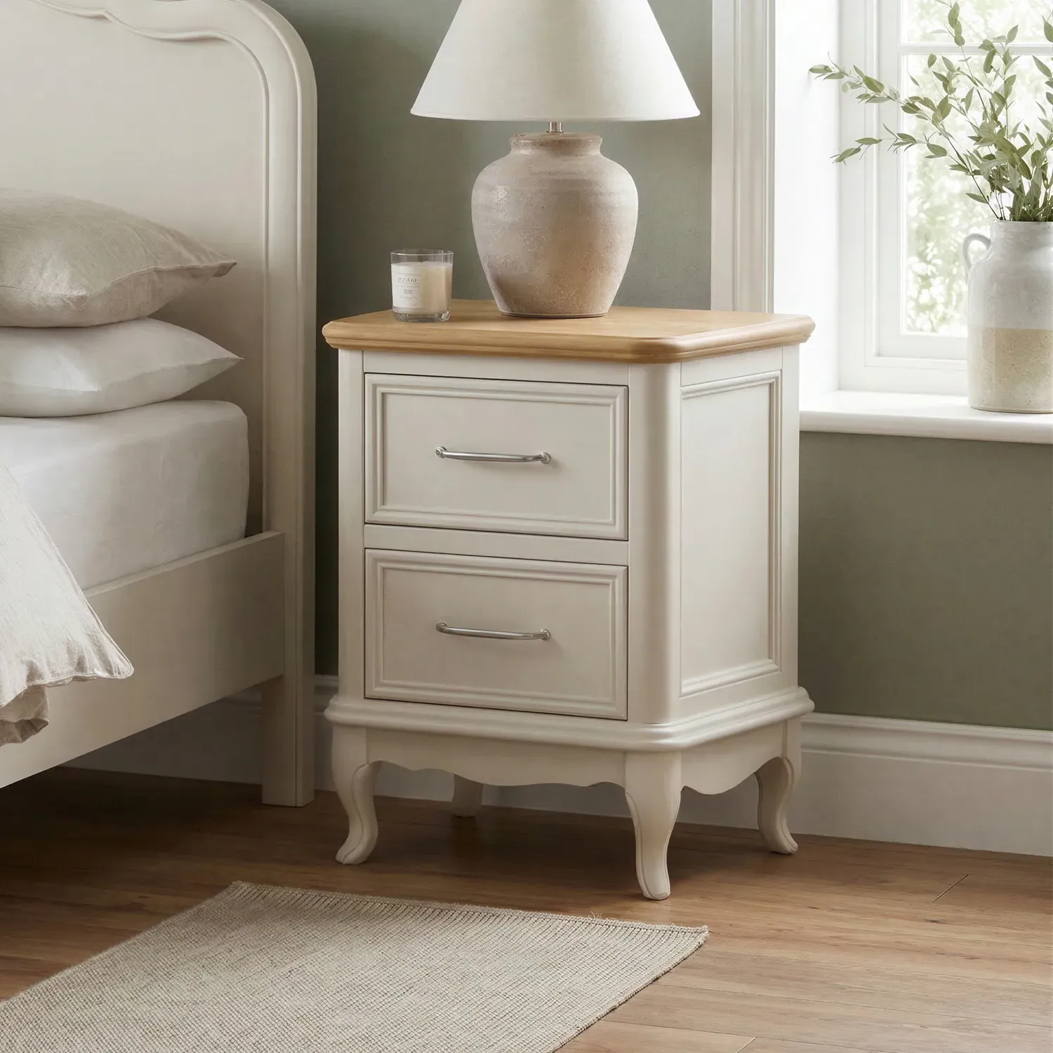 Chateau 2 Drawer Bedside Table - White, Oak product