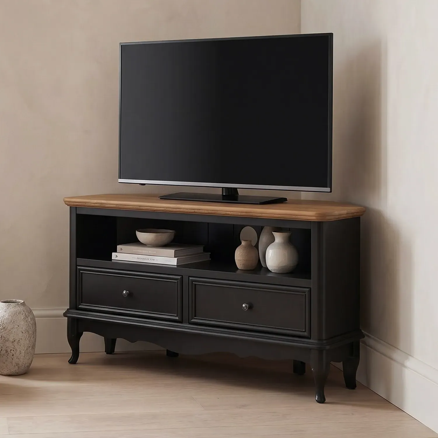 Chateau Noir Corner TV Cabinet - Black, Solid Oak product