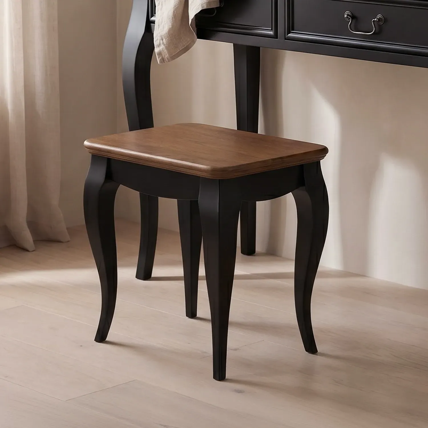 Chateau Noir Dressing Table Stool - Black, Oak product