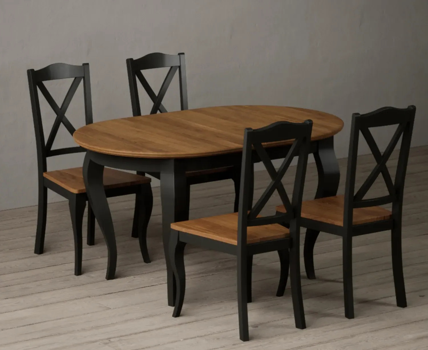 Chateau Noir Oval Extending Dining Table & 4 Chairs - Black, Oak product