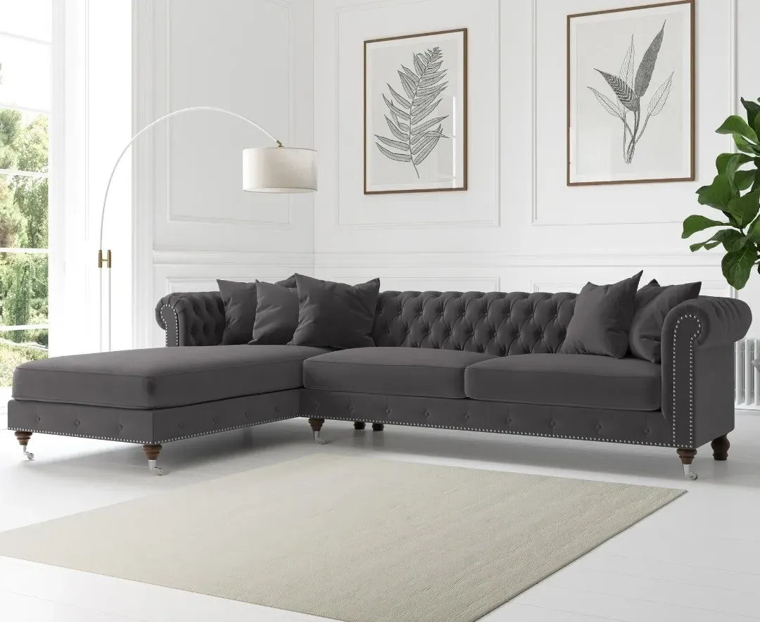 Chiswick Extra Large Right-Facing Corner Chaise Sofa - Dark Grey, Velvet product
