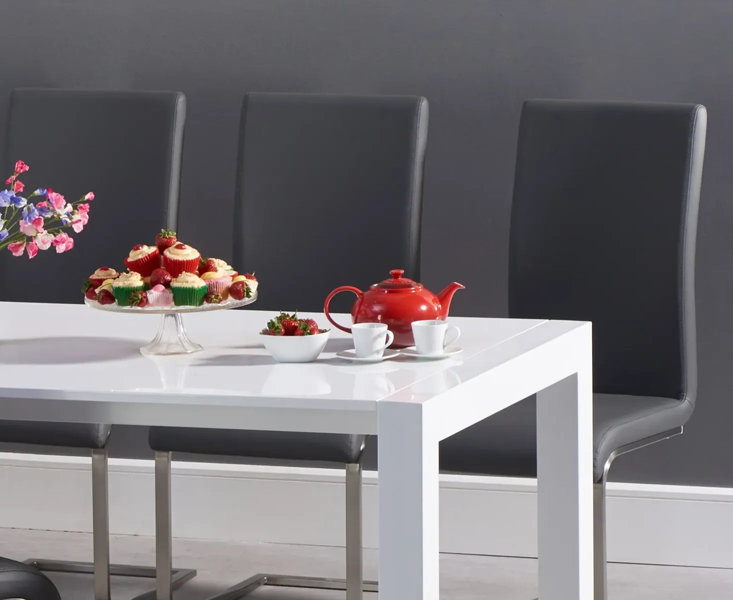 Cleveland Extendable Dining Table & 6 Austin Chairs - White, High Gloss product
