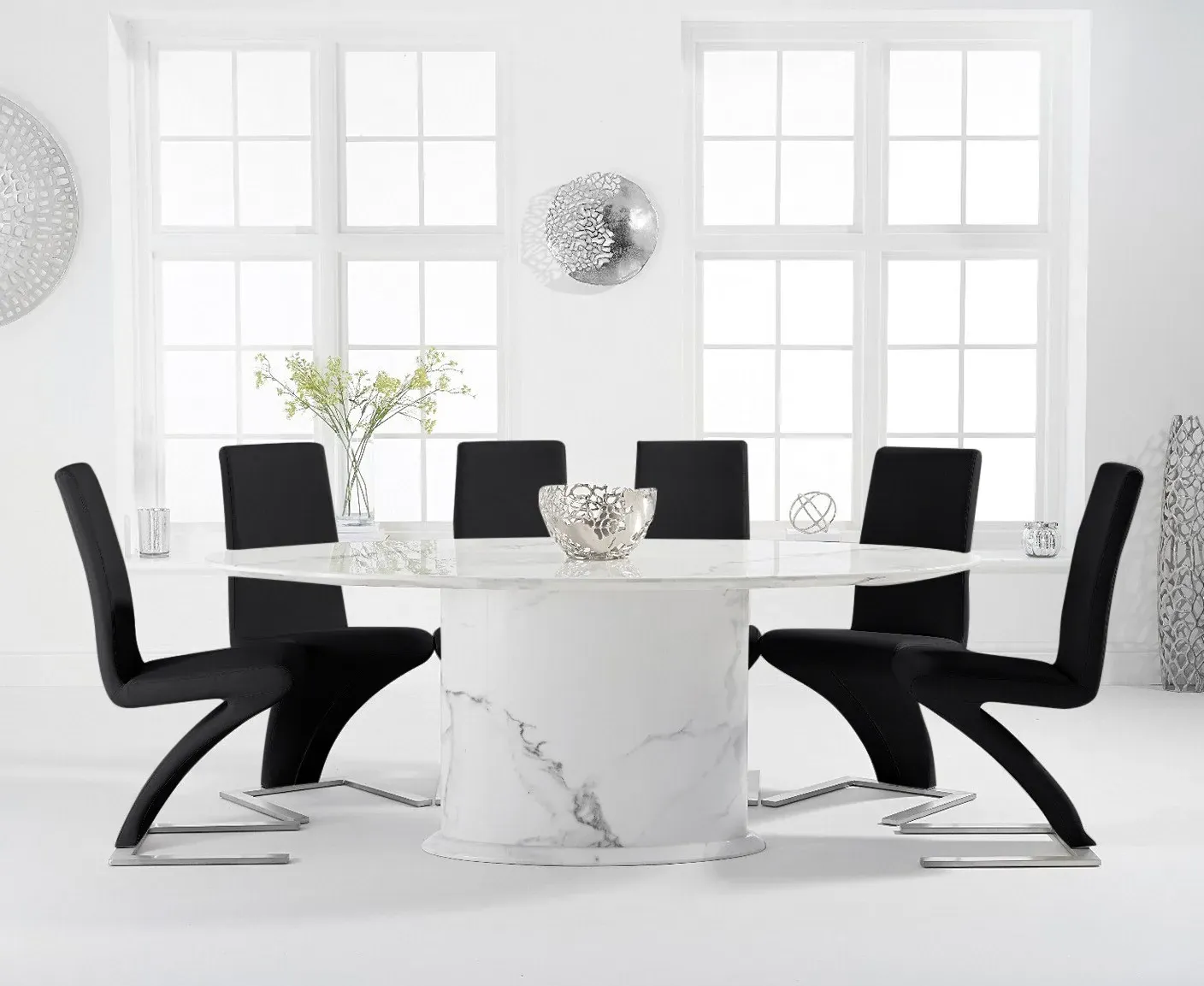 Colby Oval Dining Table & 6 Aldo Chairs - White, Marble product