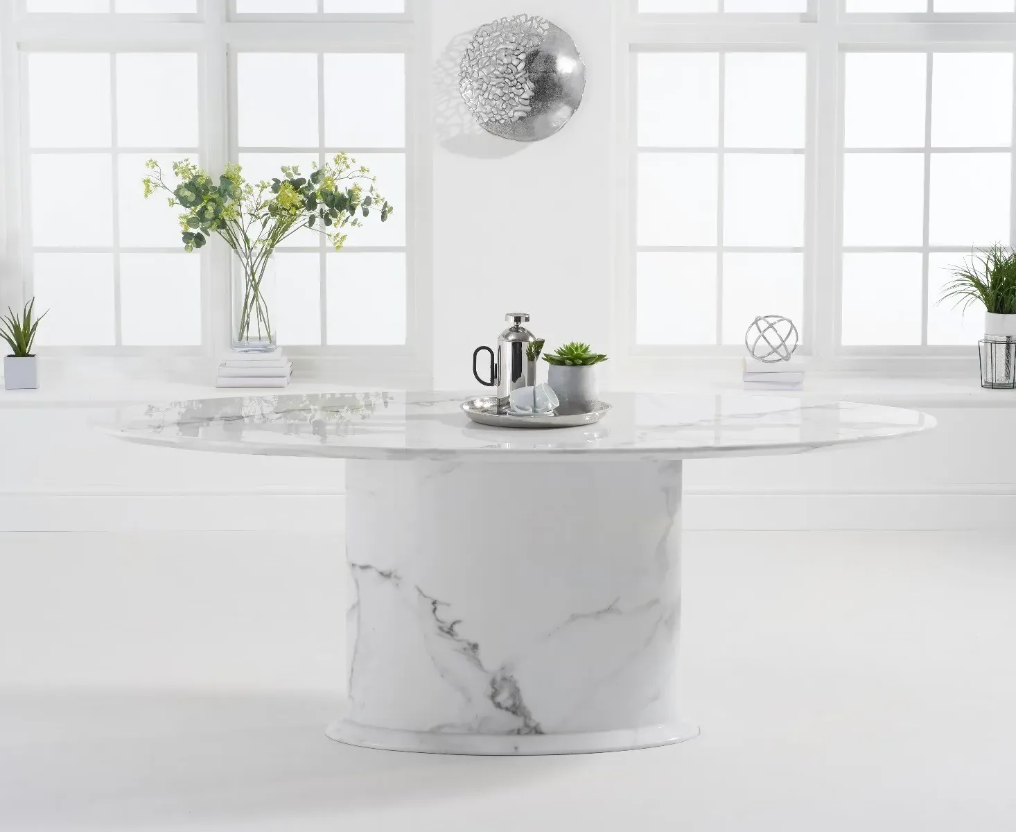 Colby Oval Dining Table - White, Marble product