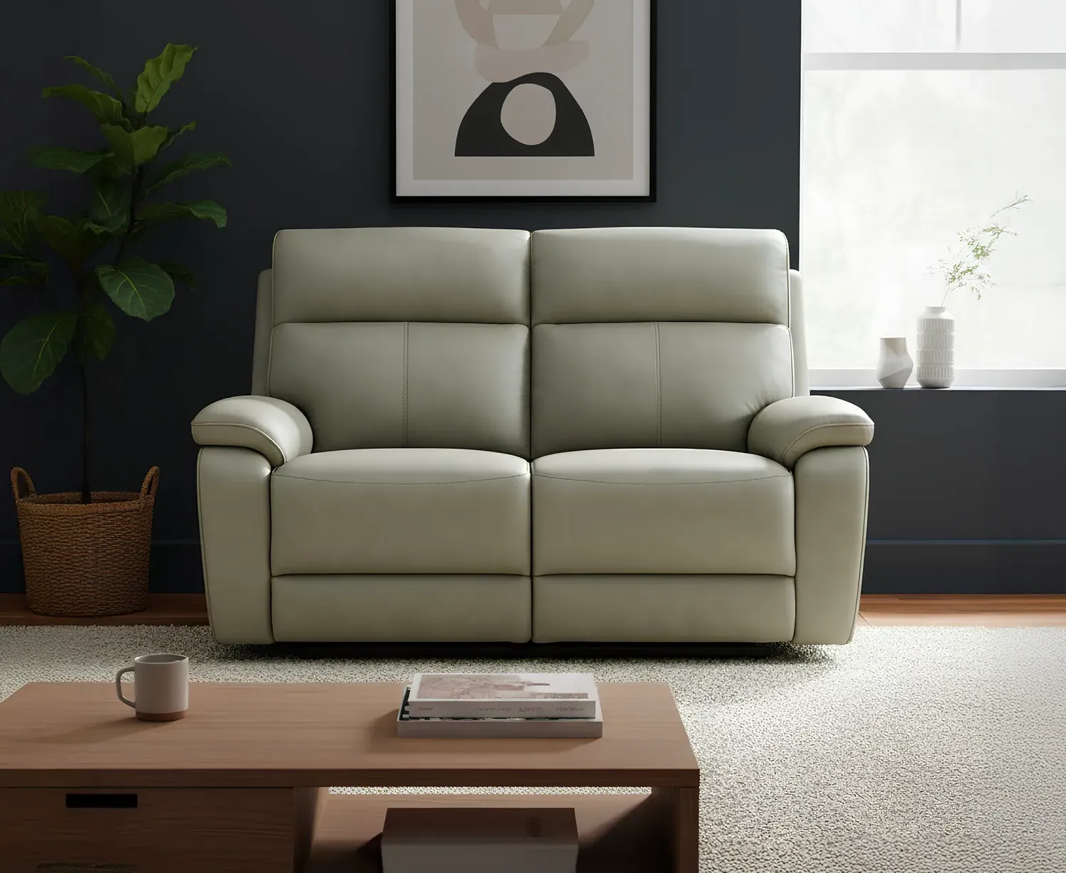 Cooper 2-Seater Recliner Sofa - Light Grey, Leather product