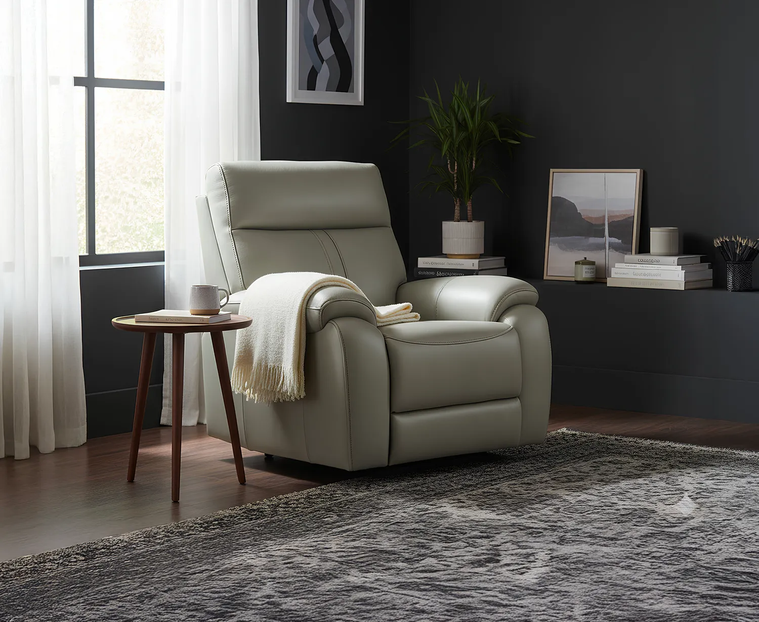 Cooper Recliner Armchair - Light Grey, Leather product