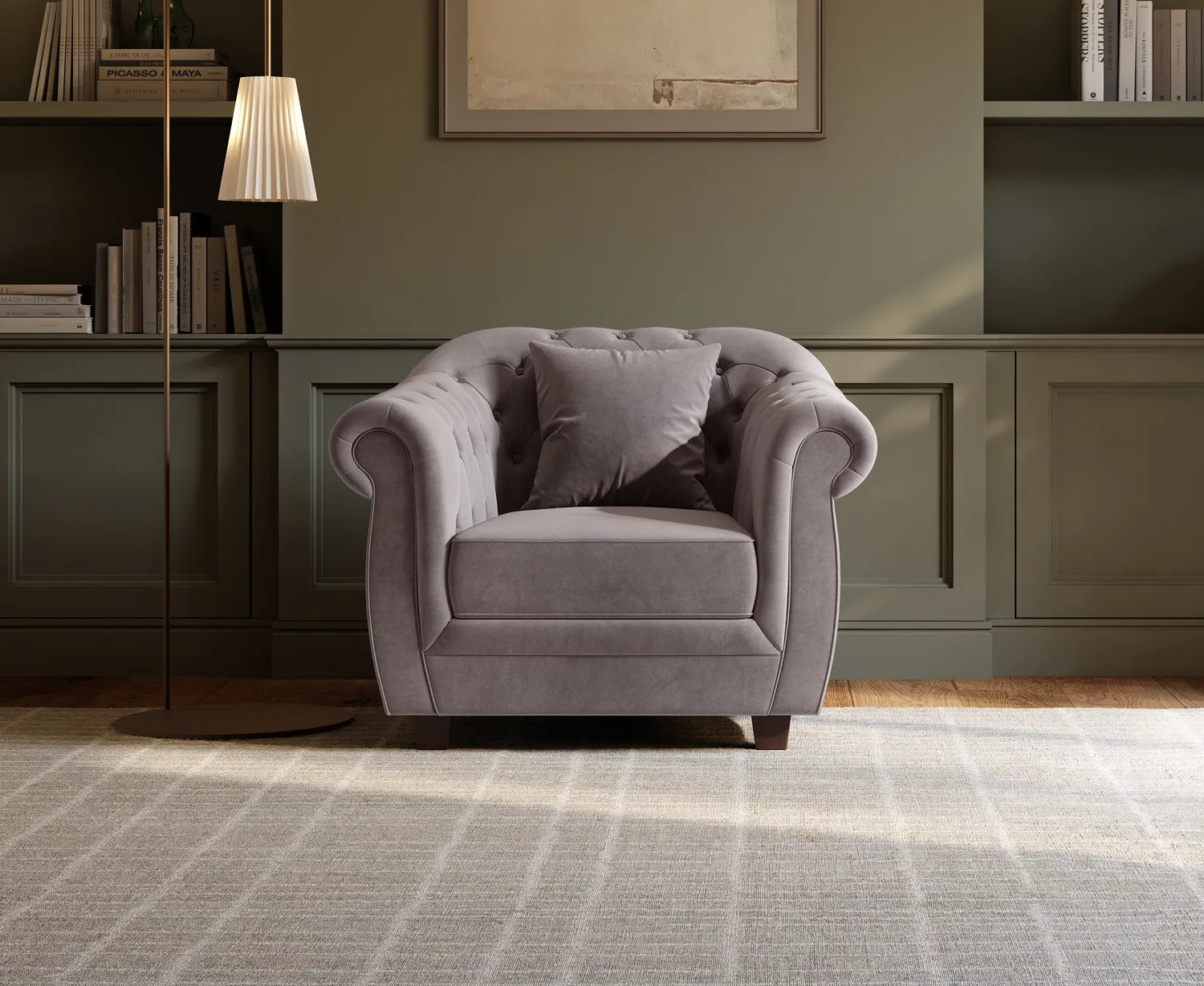 Eva Chesterfield Armchair - Light Grey, Velvet product