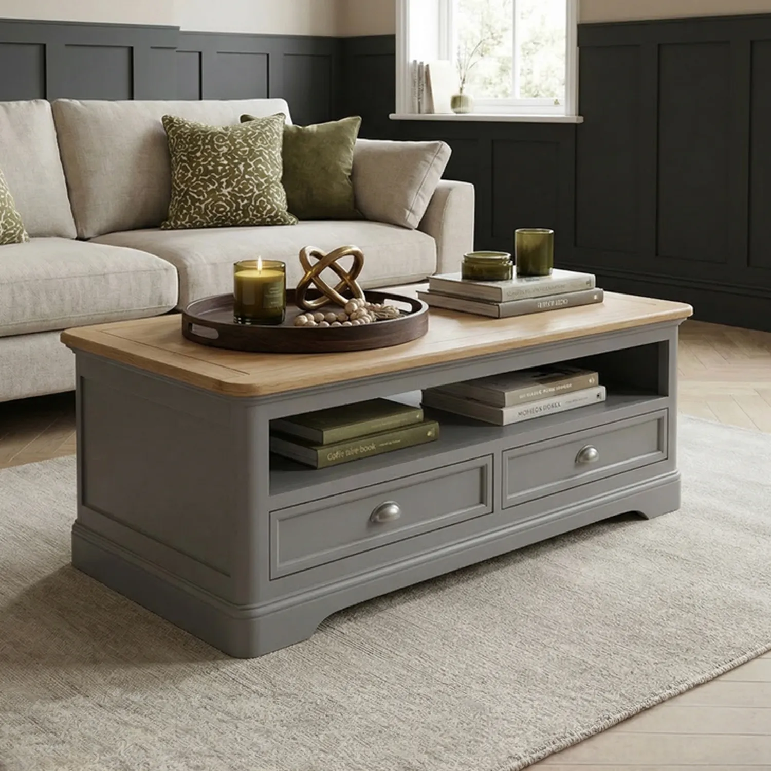 Felton 4 Drawer Coffee Table - Light Grey, Oak product