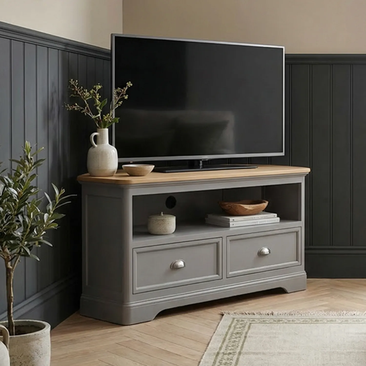 Felton Corner TV Cabinet - Grey, Oak product