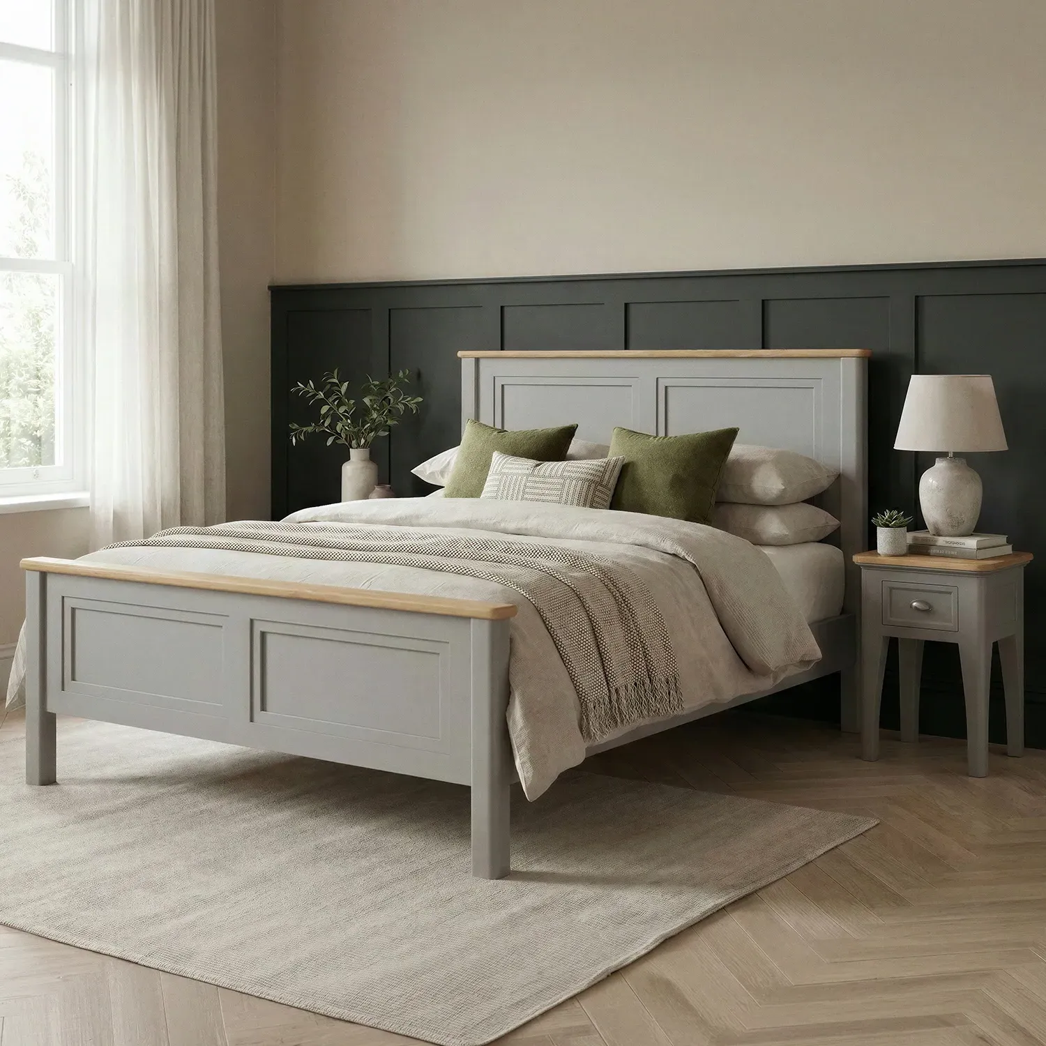 Felton Double Bed - Grey, Solid Oak product