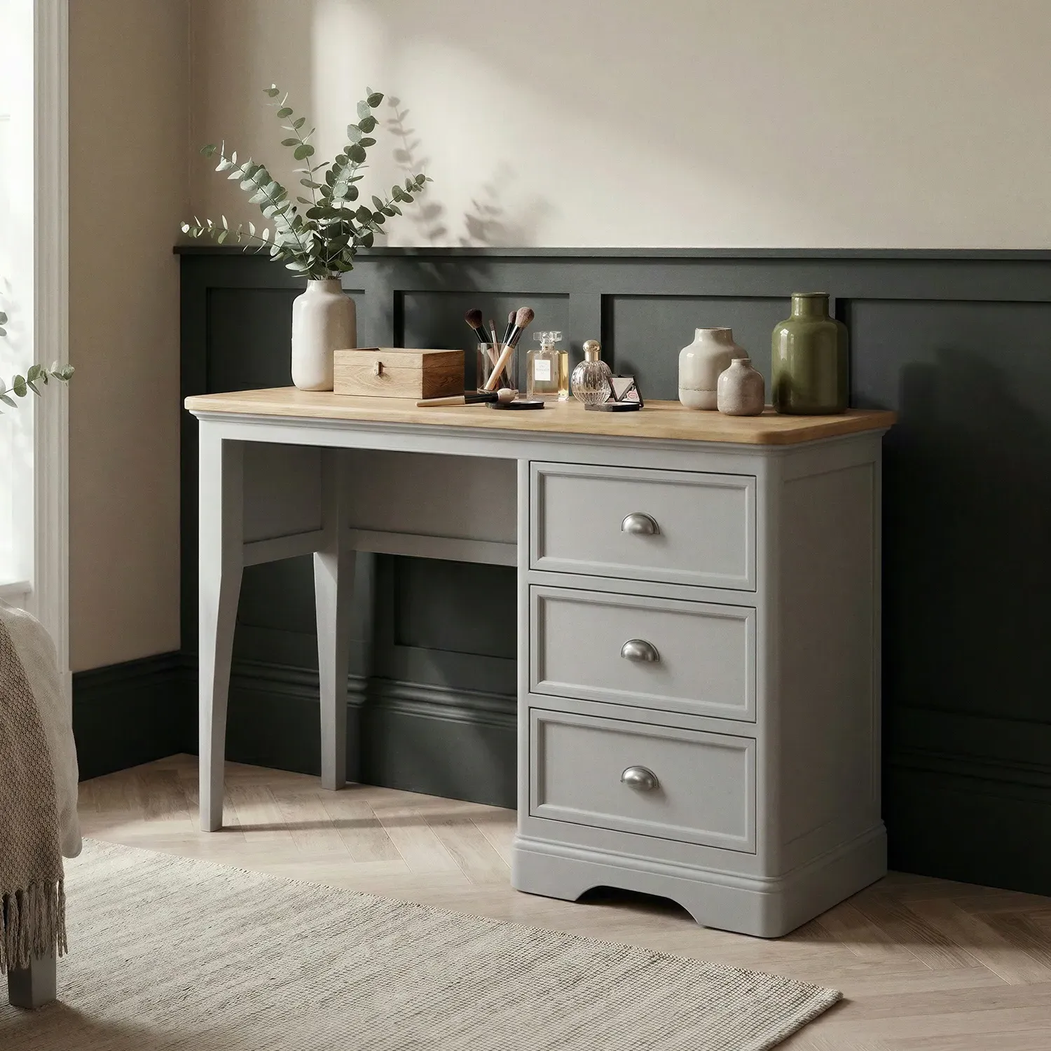 Felton Dressing Table - Light Grey, Solid Oak product