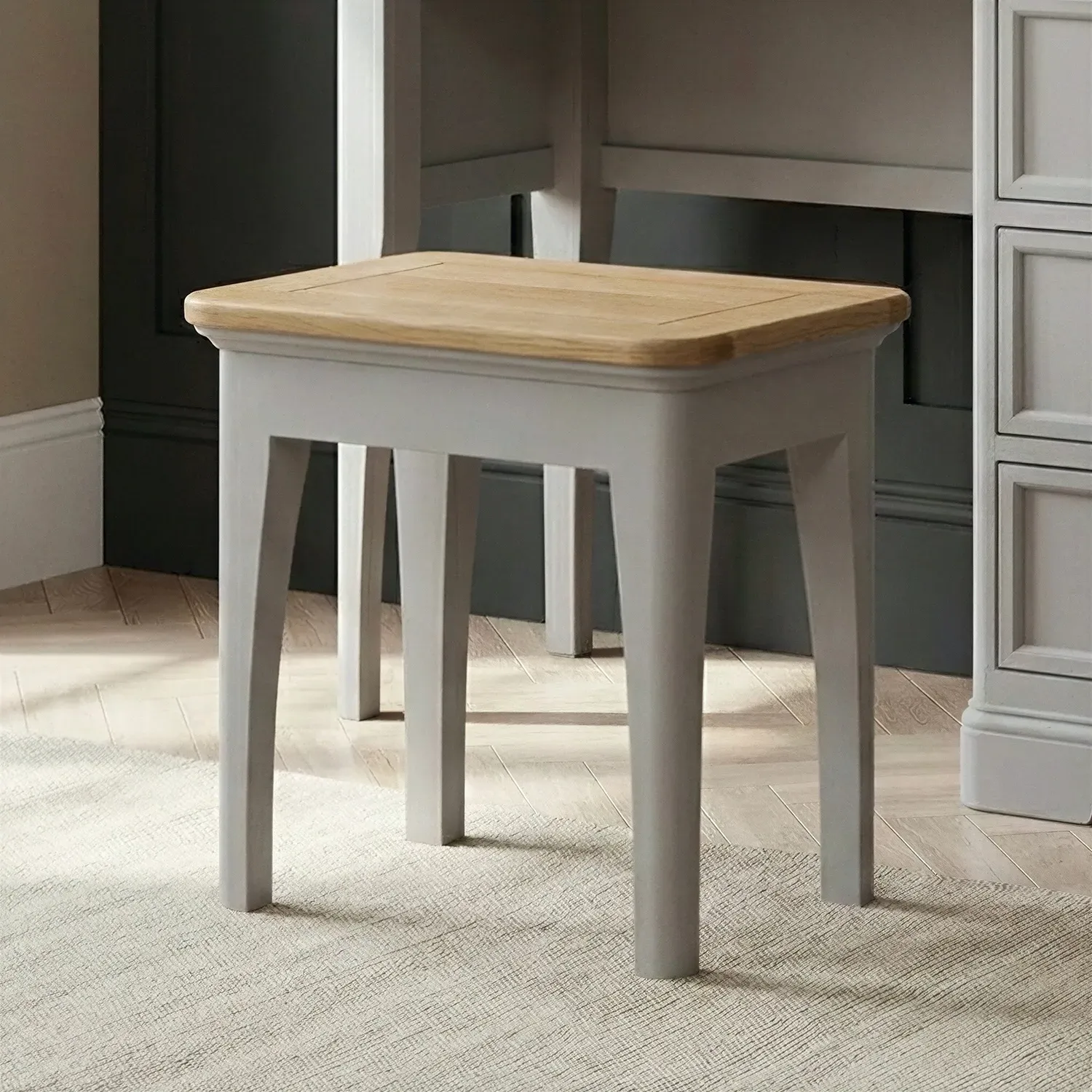 Felton Dressing Table Stool - Light Grey, Solid Oak product