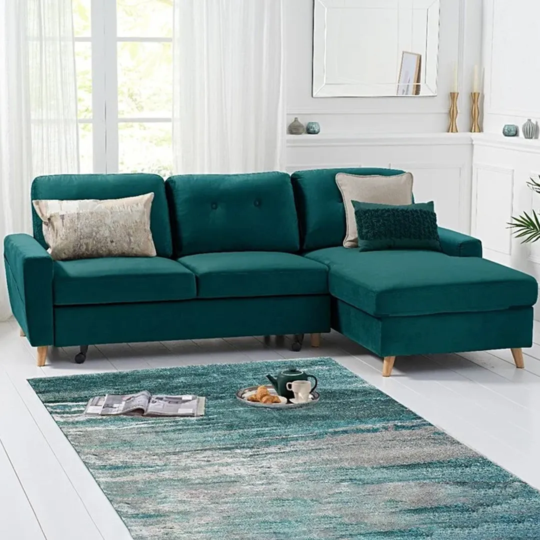Florence Right-Facing Chaise Sofa Bed - Green, Velvet product