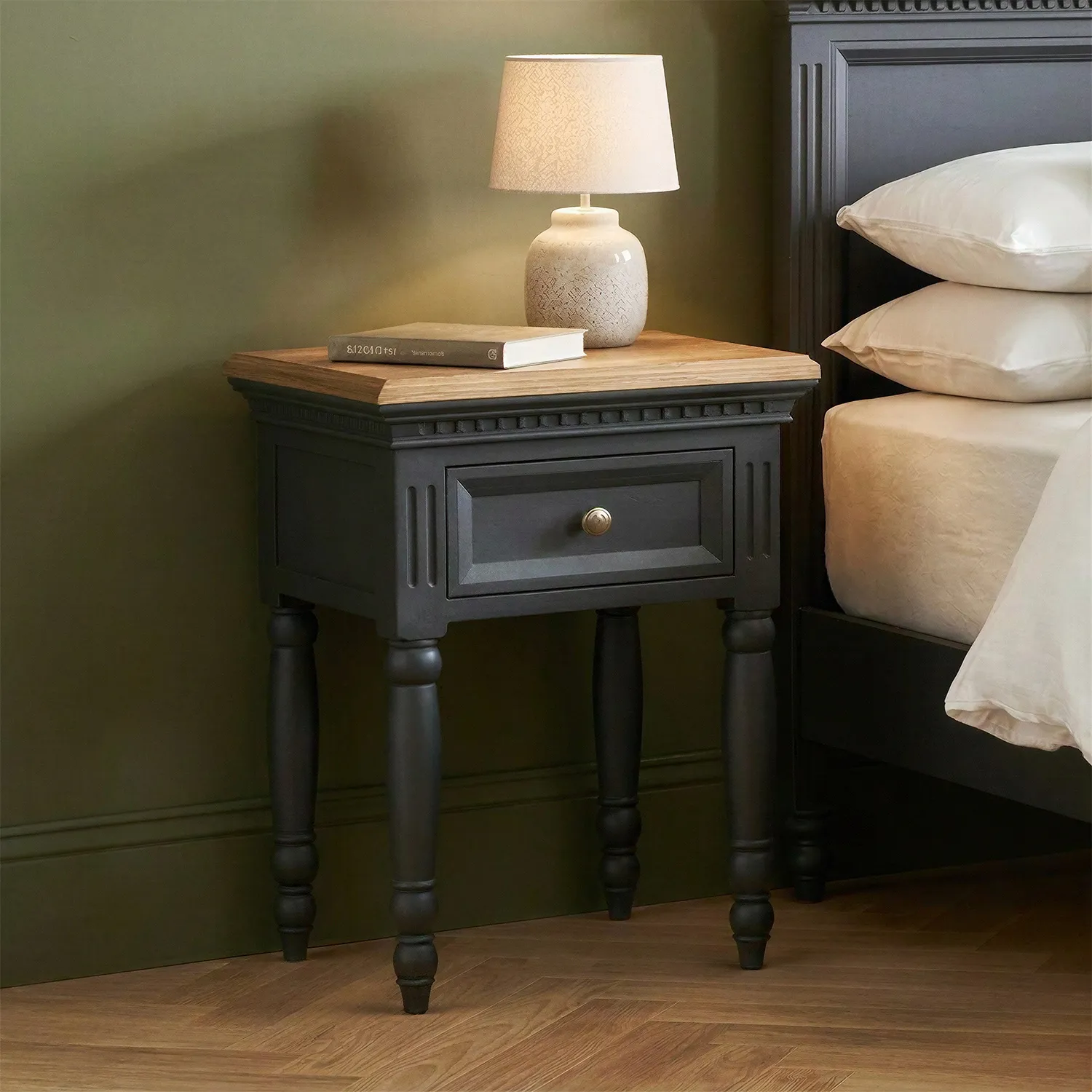 Francis Bedside Table - Charcoal, Oak product