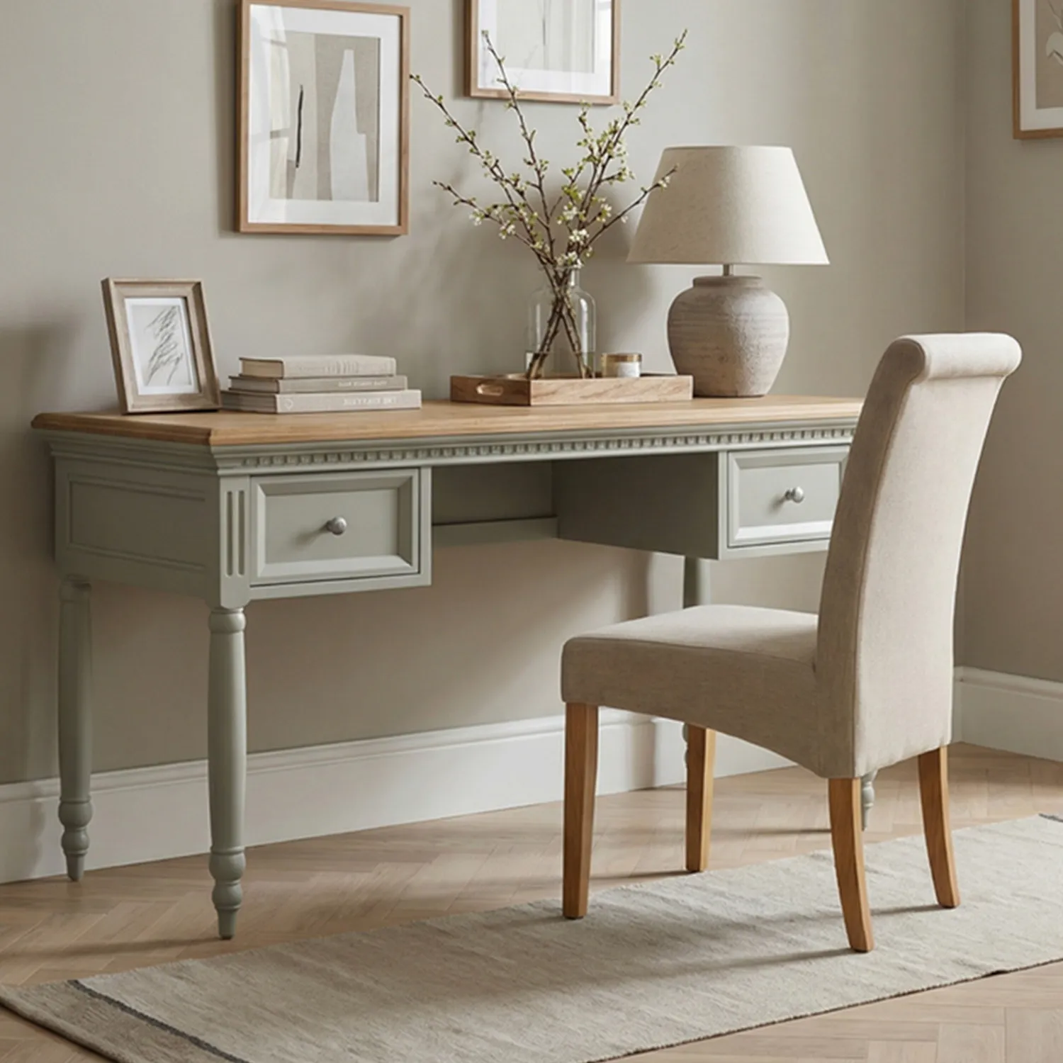 Francis Computer Desk - Soft Green, Solid Oak product