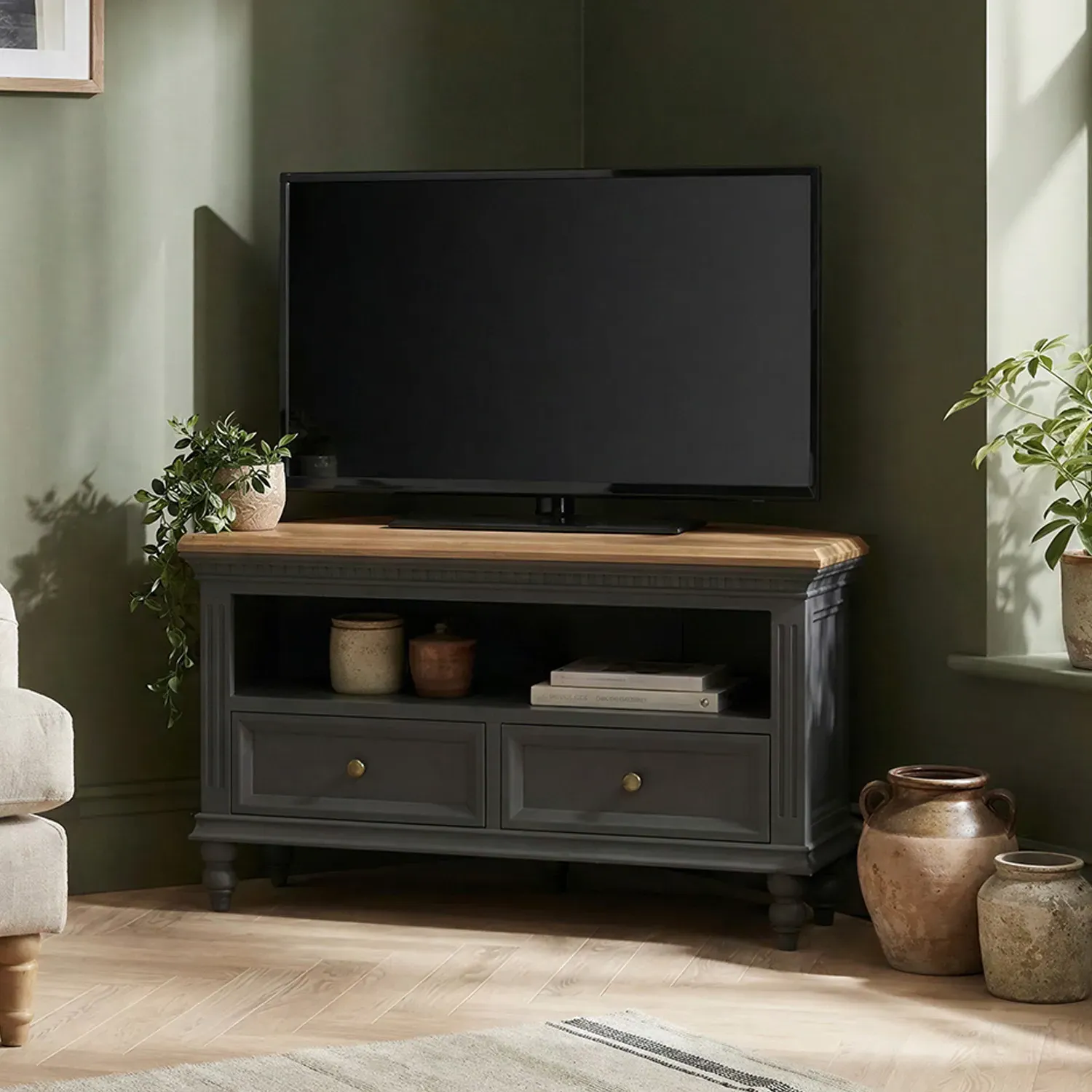 Francis Corner TV Cabinet - Charcoal, Oak product