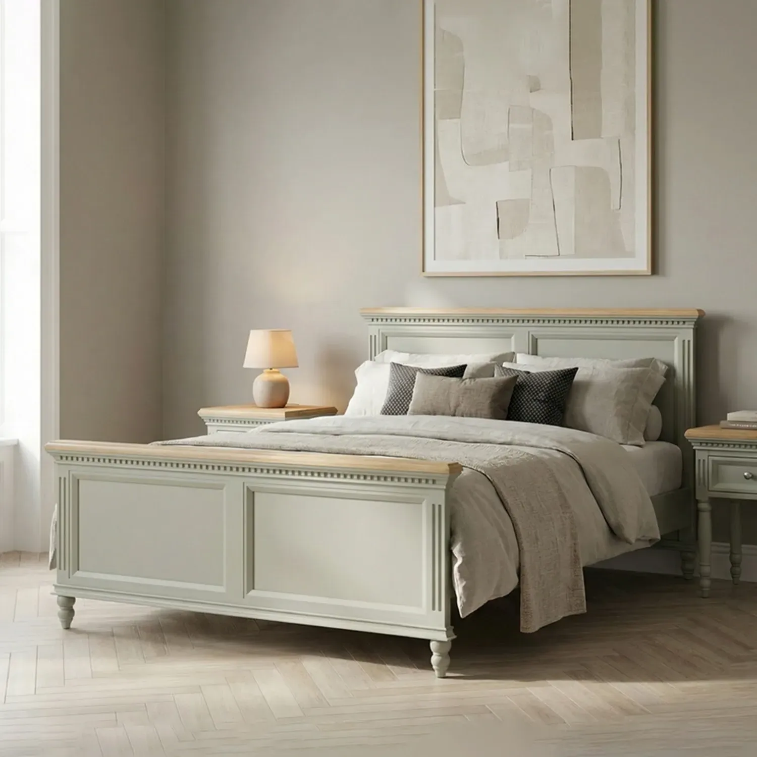 Francis Double Bed Frame - Soft Green, Oak product