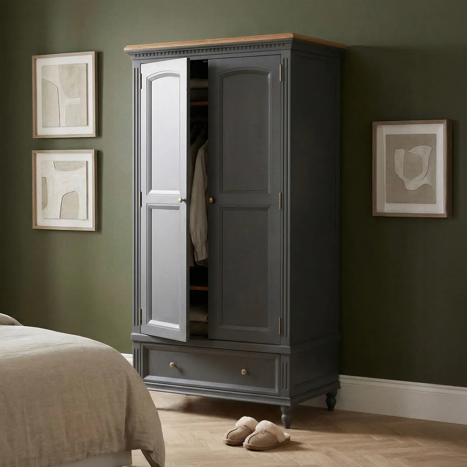 Francis Double Wardrobe - Charcoal Grey, Solid Oak product