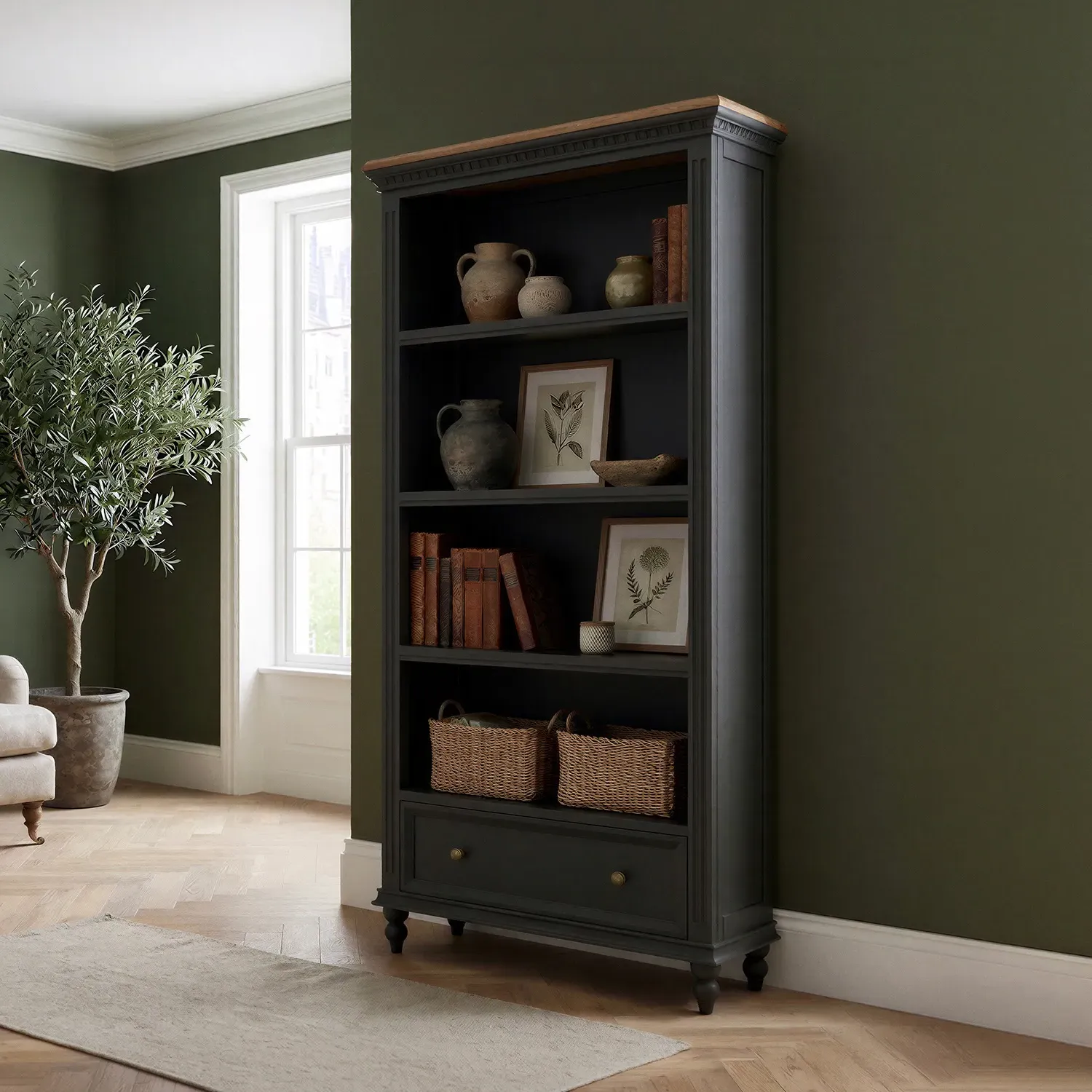 Francis Tall Bookcase - Charcoal, Solid Oak product