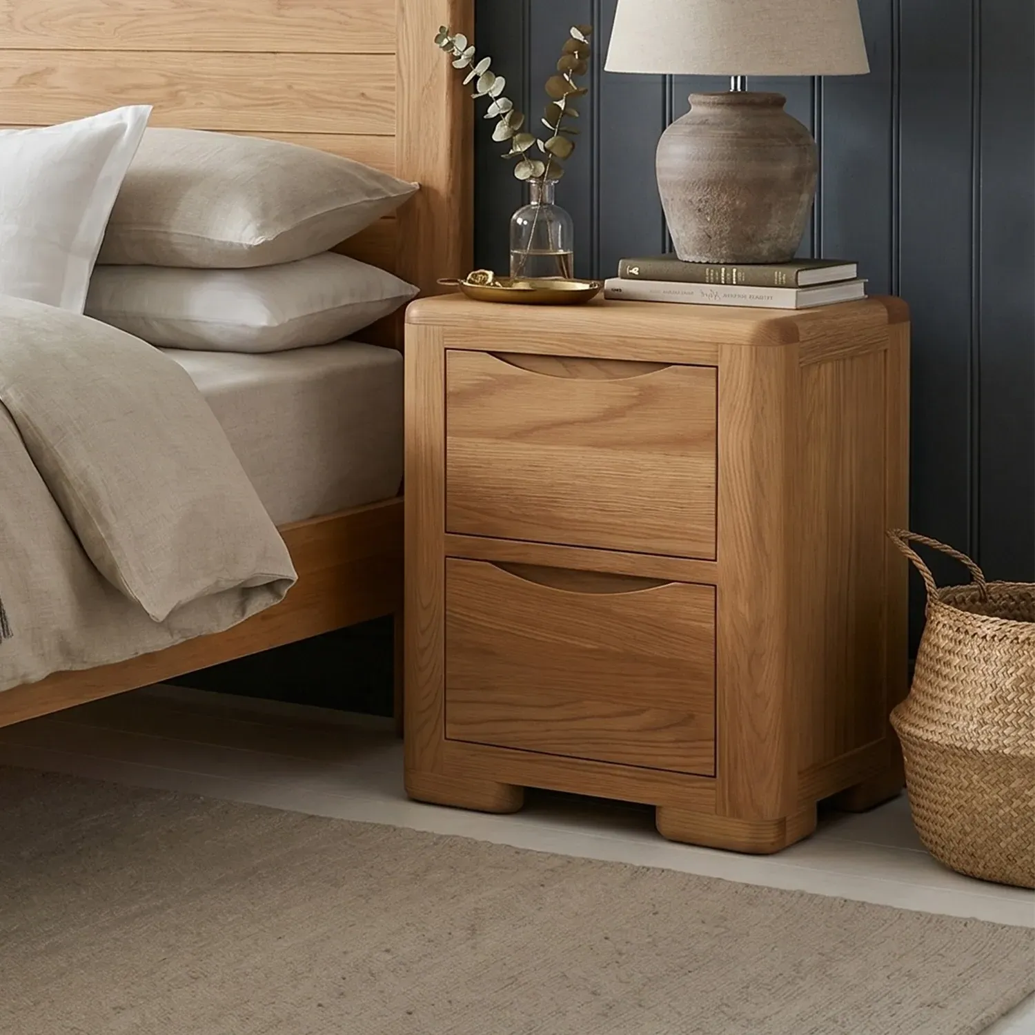 Harper 2 Drawer Bedside Chest - Oak, Solid Oak product